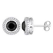 2.20 ct. TW Black and White Diamond Halo Stud Earrings in 14k White Gold