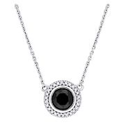 1.10 ct. TW Black & White Diamond Halo Pendant Necklace in 14k White Gold