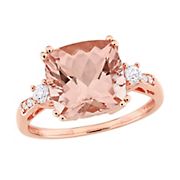 Morganite Created White Sapphire and Diamond Accents Cocktail Ring in 10k Rose Gold
