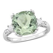 Green Quartz Created White Sapphire and Diamond Accent Cocktail Ring in 10k White Gold