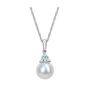 Cultured Freshwater Pearl and Gemstone Solitaire Necklace in 10k White Gold