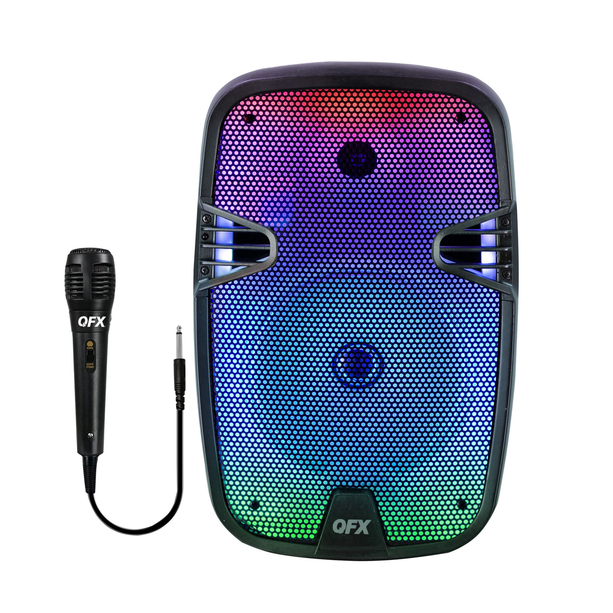 Qfx portable bluetooth speaker with mic & fashion disco light