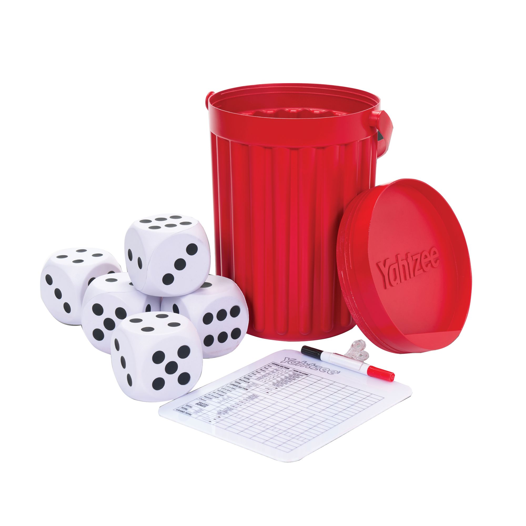Giant Yahtzee &ndash; 5 Giant Foam Dice, Shaker Bucket, and Classic Dry Erase Scorecard with Marker