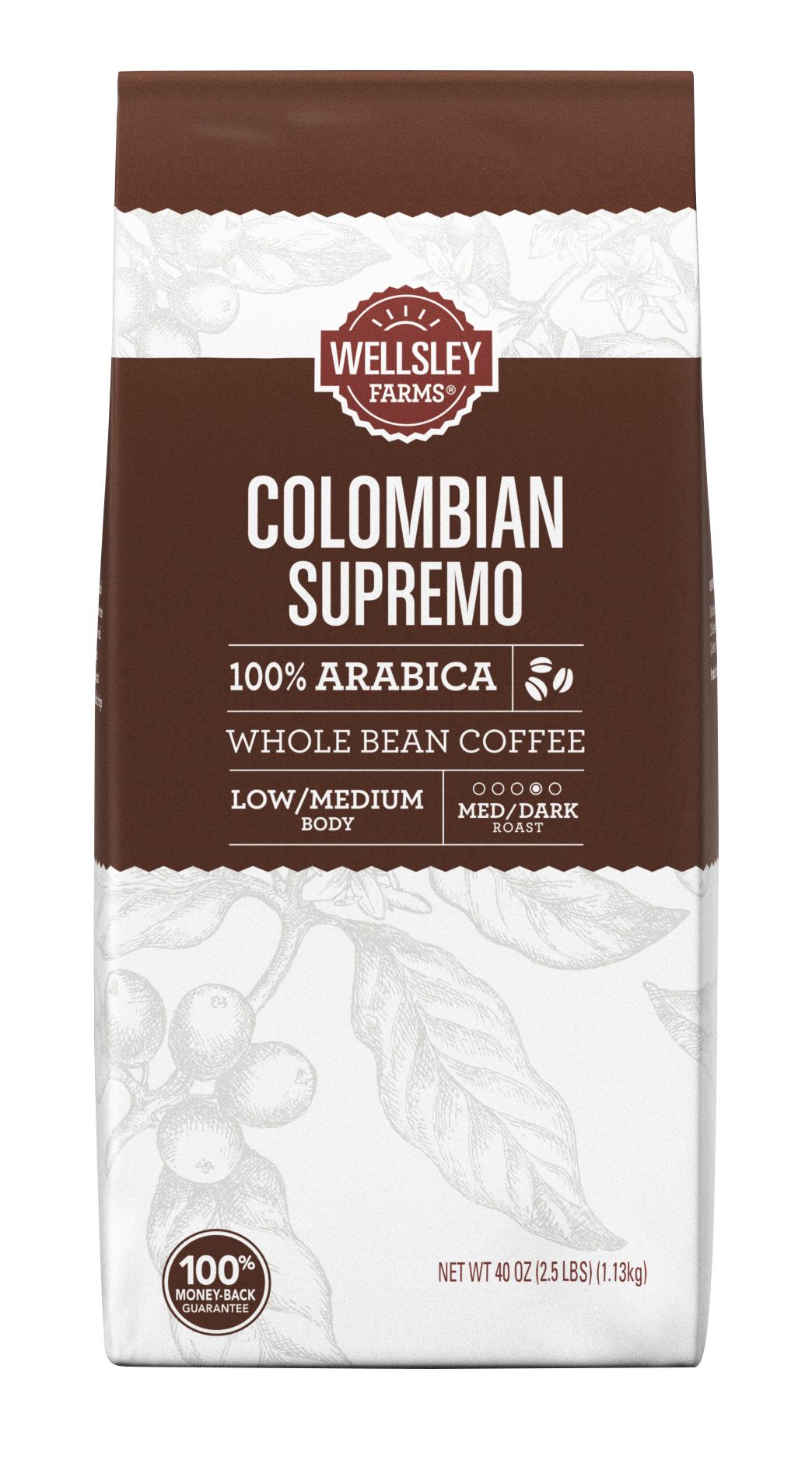 Wellsley Farms Colombian Supremo Whole Bean Coffee, 40 oz.