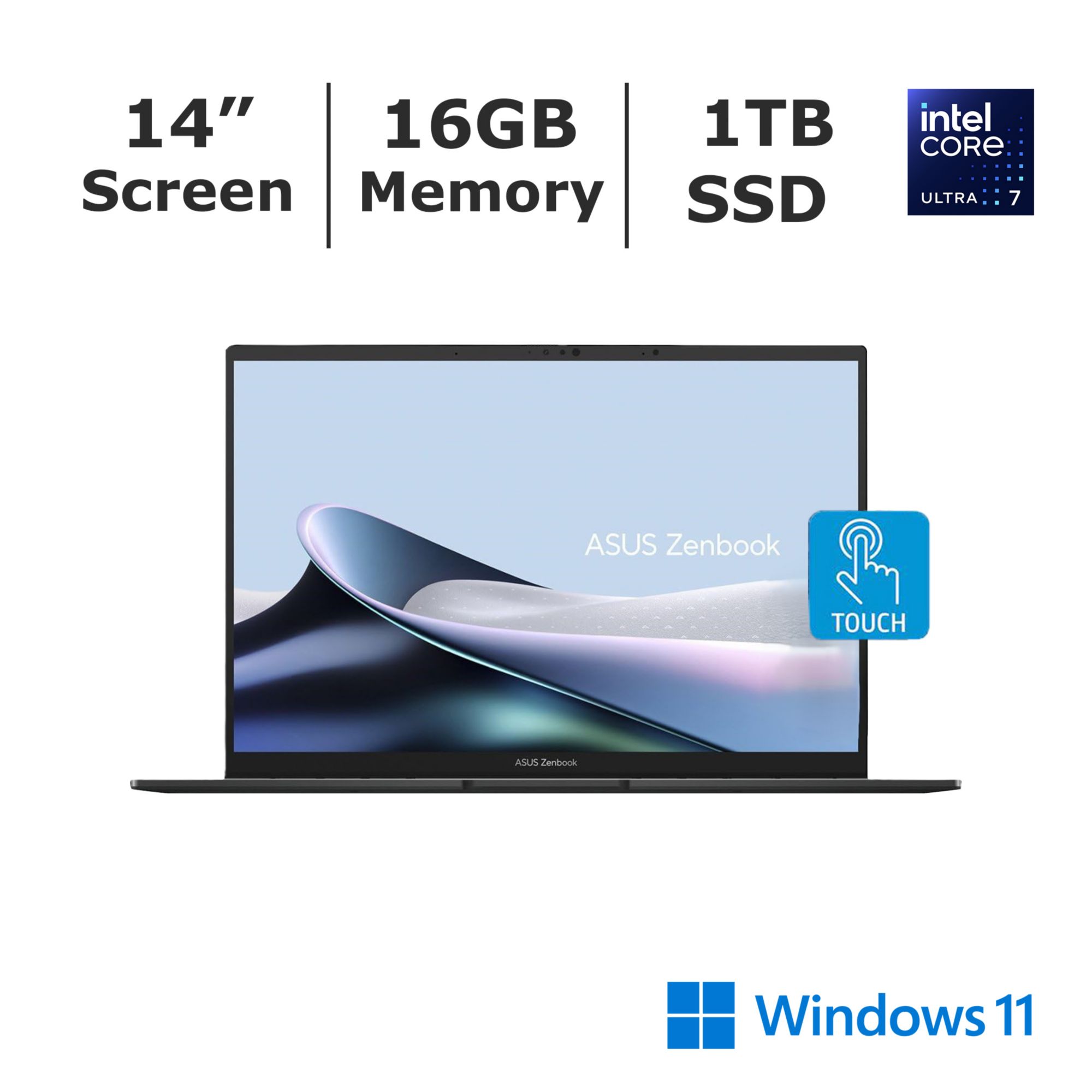 Asus ZenBook 14" Touchscreen Laptop, Intel Core Ultra 7 Processor, 16GB Memory, 1TB SSD, Gray