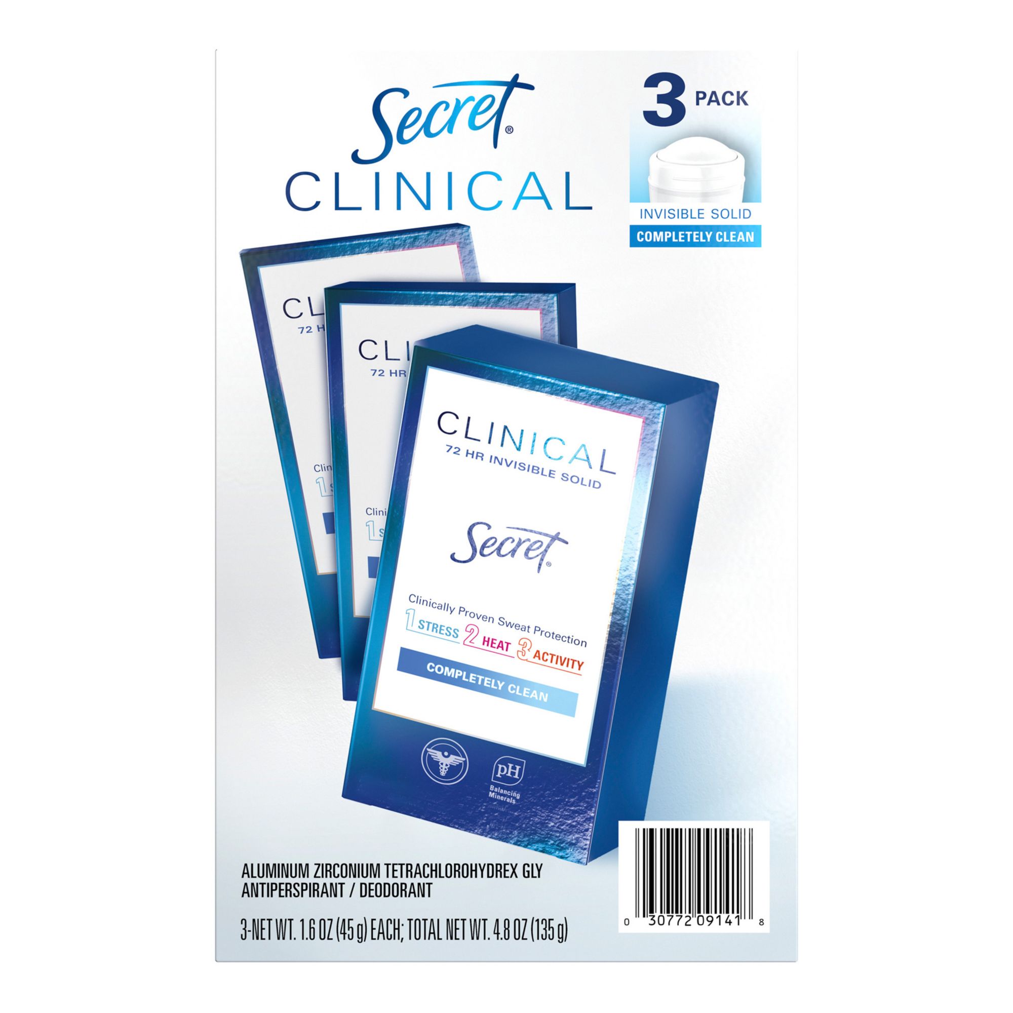 Secret Clinical Strength Invisible Solid Antiperspirant and Deodorant for Women, 3 pk./1.6 oz.