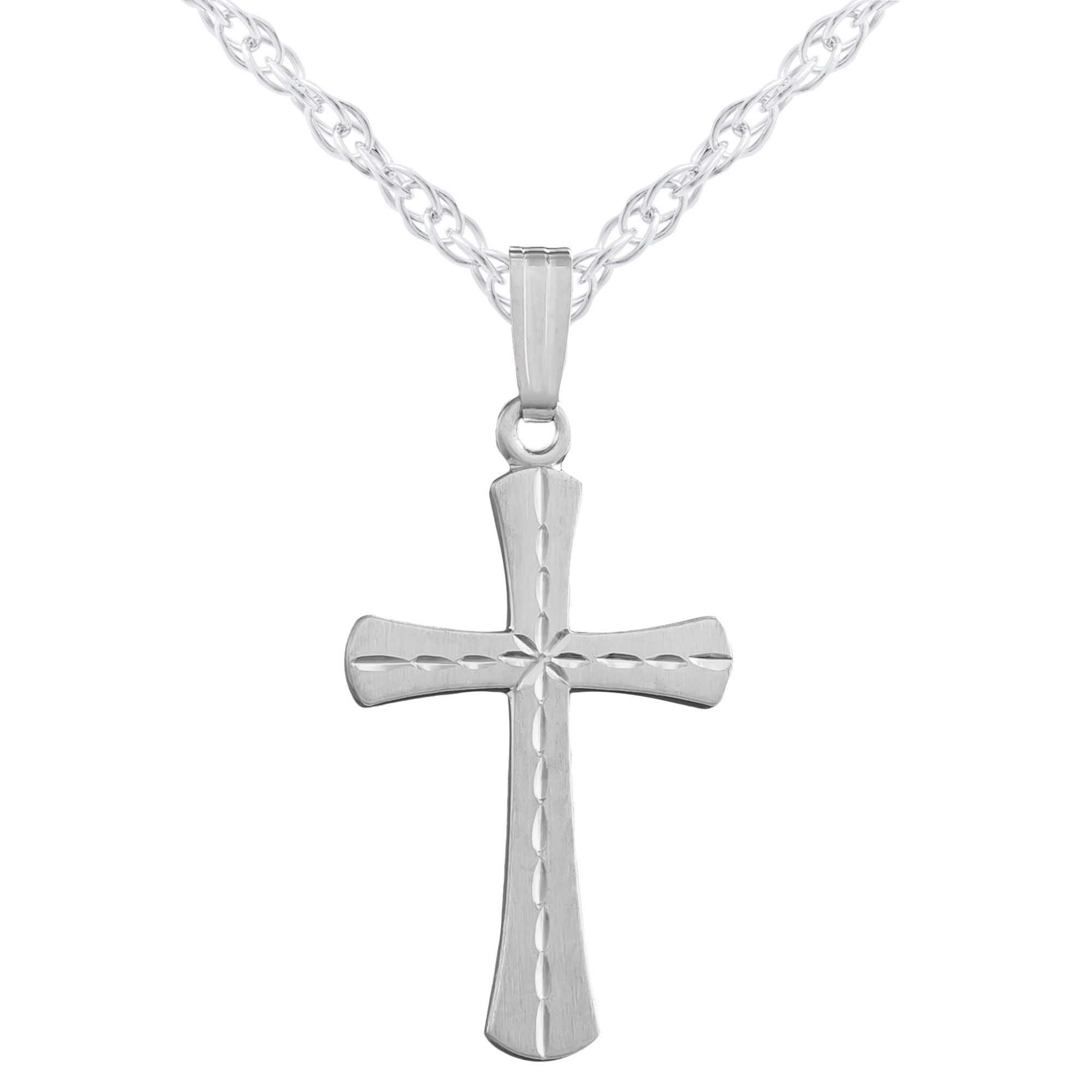 Sterling Silver Engraved Cross Necklace with 18