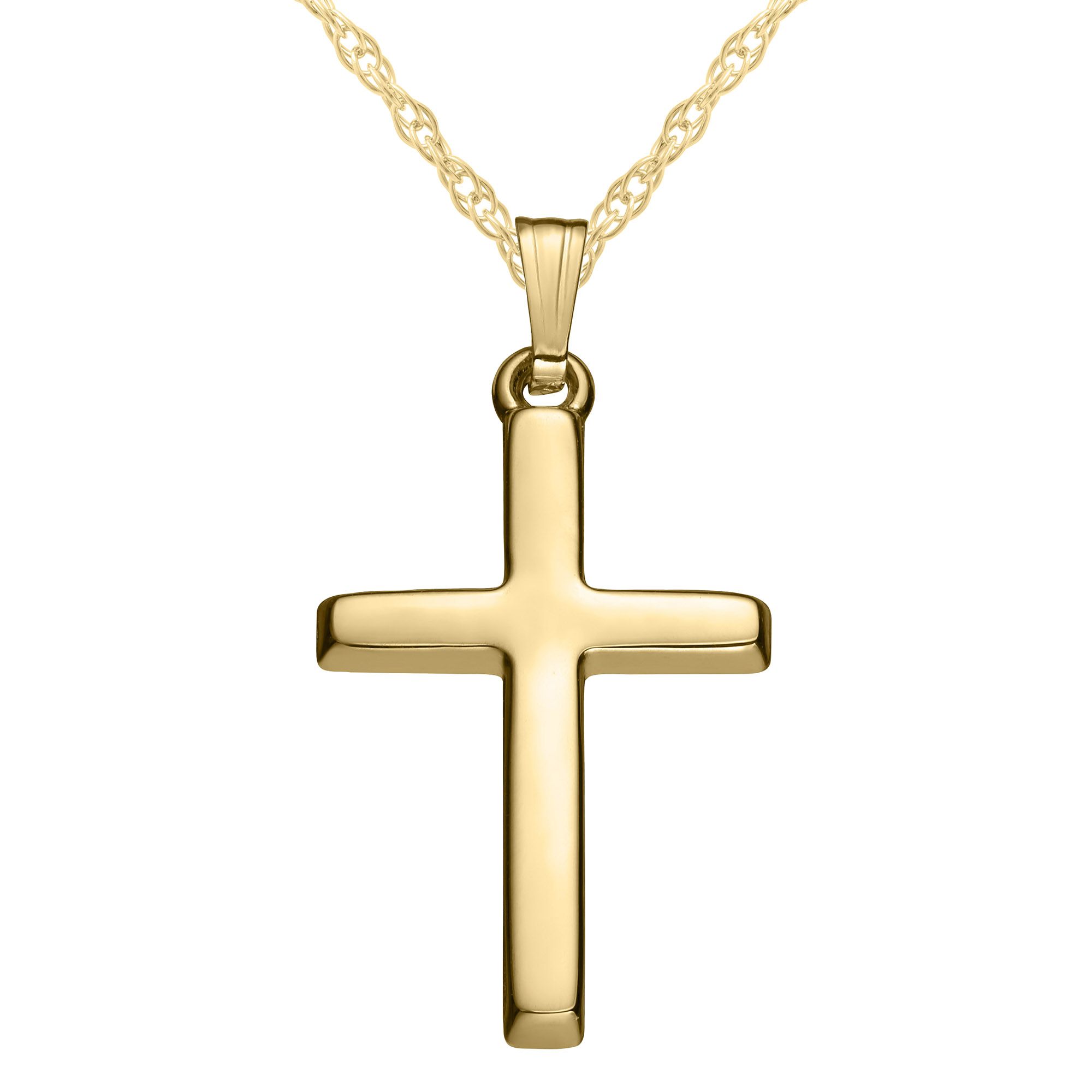 14K Gold High polished Cross Necklace with 18