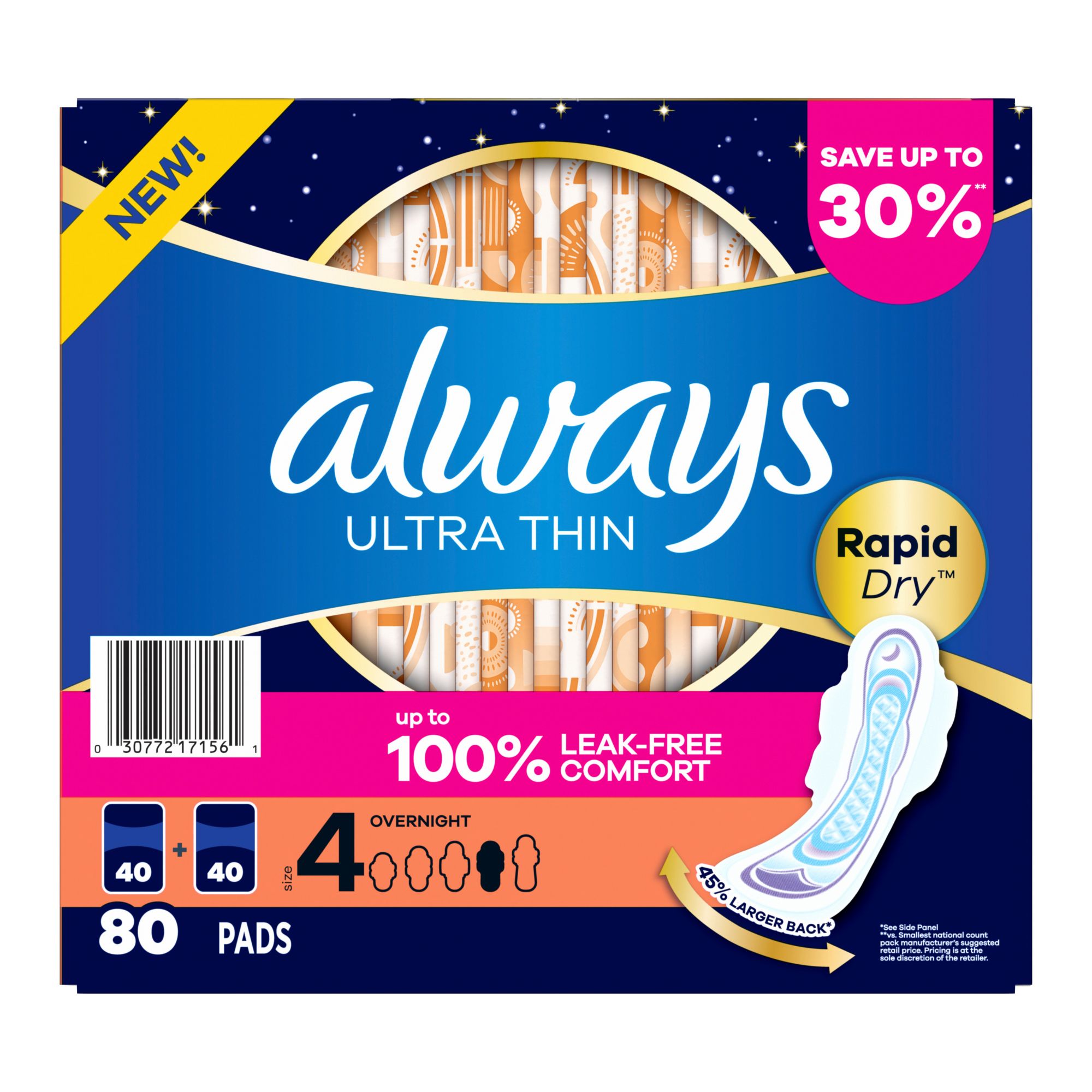 Always  Always Ultra Thin Regular Pads with Flexi-Wings, 96 ct