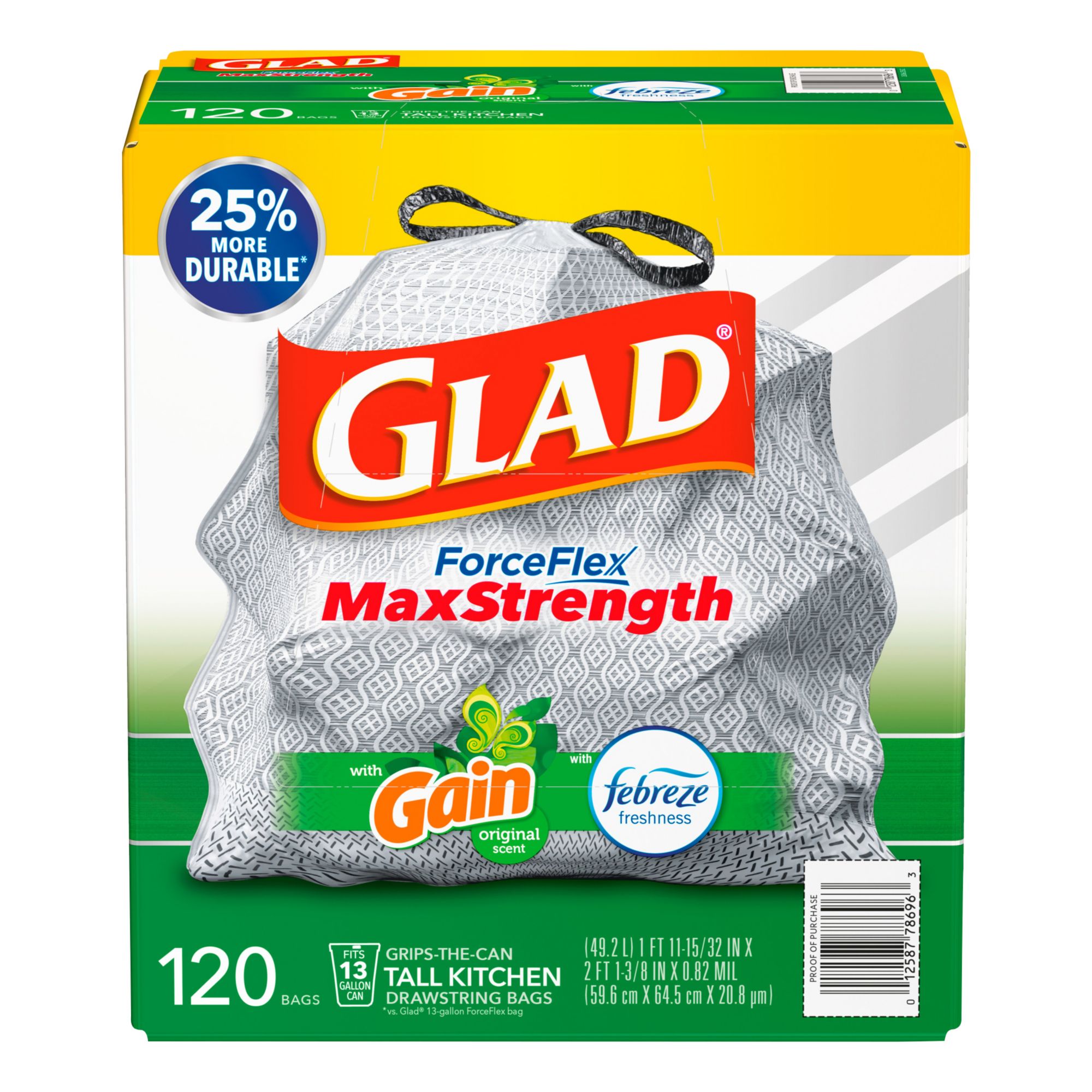 Glad ForceFlex Tall Kitchen Bags with Gain Odorshield, 120 ct./13 gal.