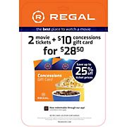 $28.50 Regal Theatres Two Tickets Gift Card, Plus $10 Concession