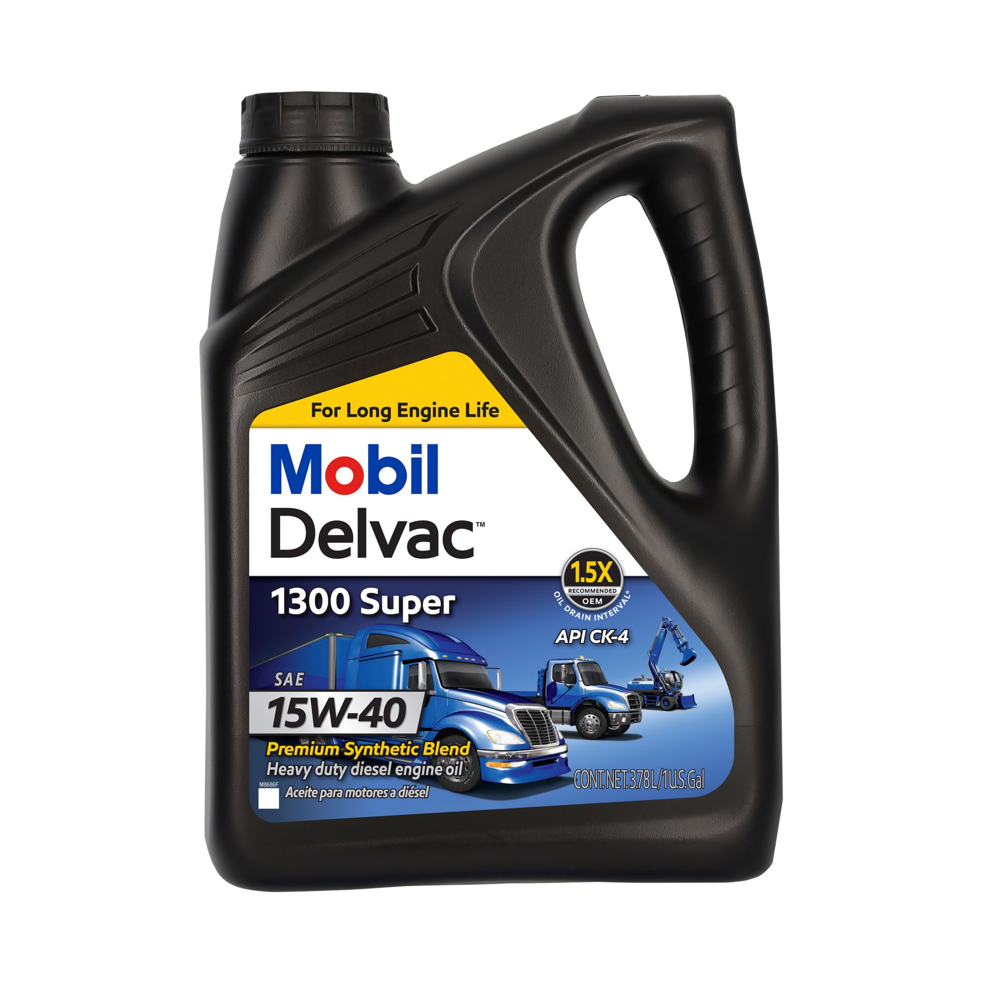 Mobil Delvac 1300 Super Heavy Duty Synthetic Blend Diesel Engine Oil 15W-40, 4 pk./1 gal.