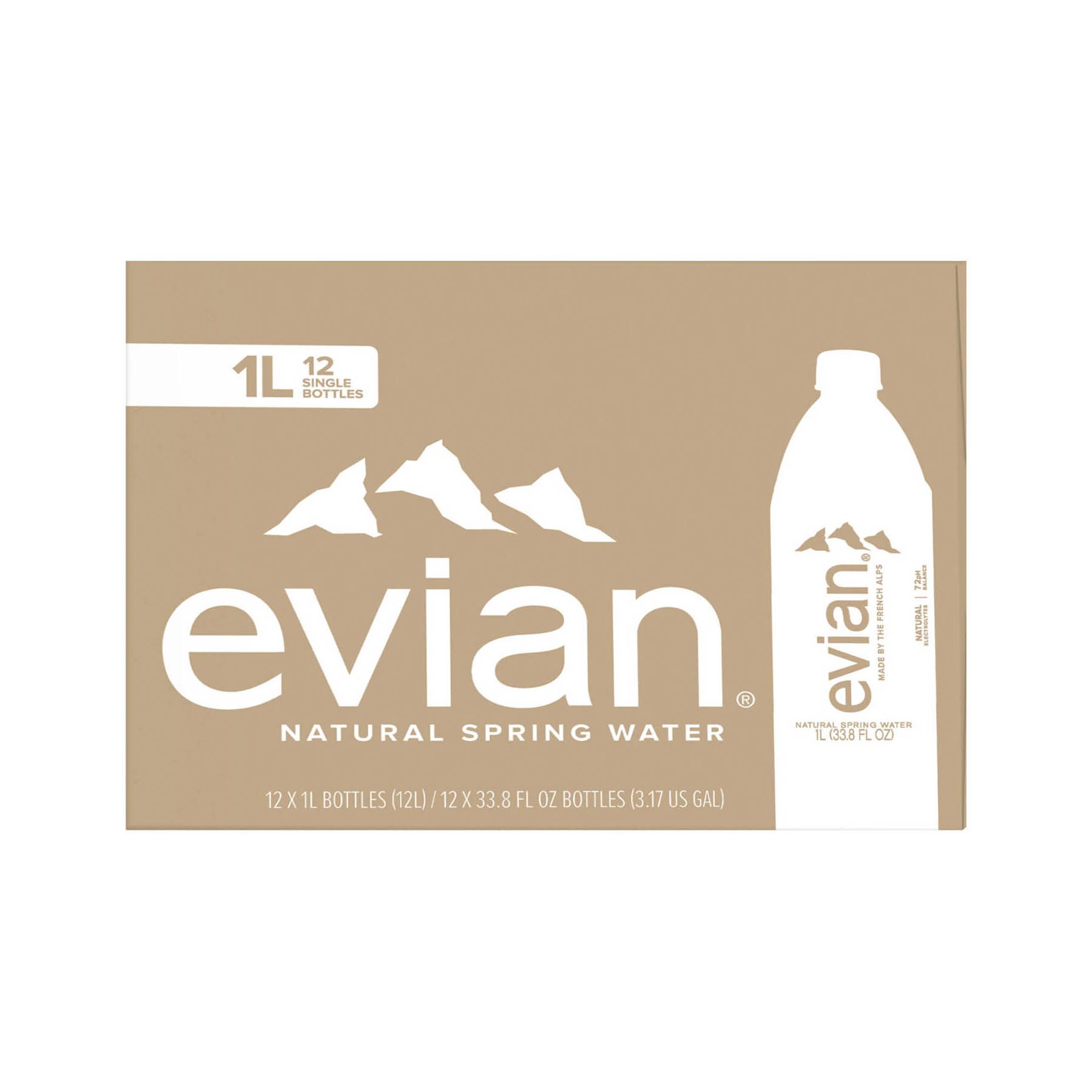 Evian Natural Spring Water, 12 pk./1 L