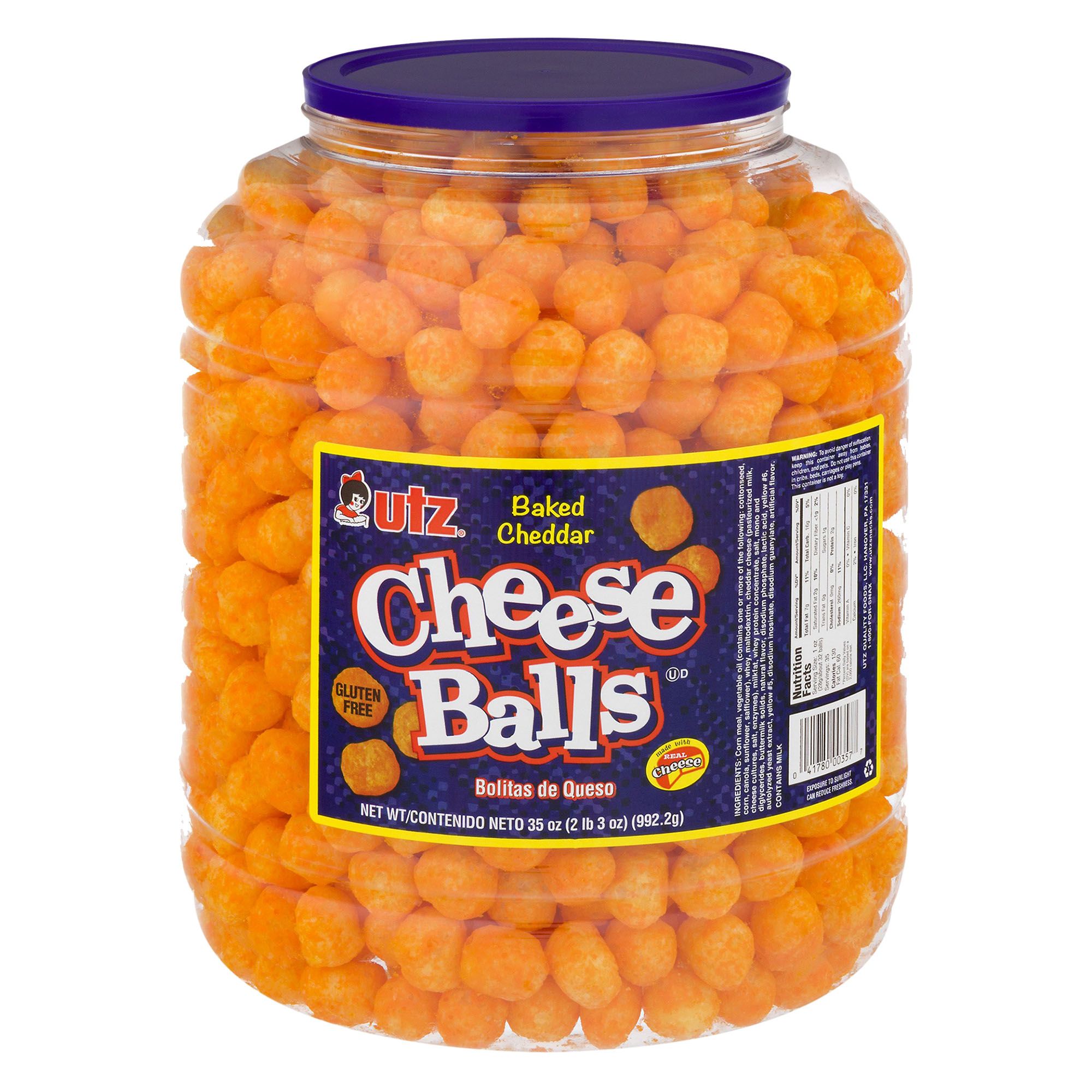 2 pack) Utz Cheddar Cheese Balls, 35 oz Barrel 