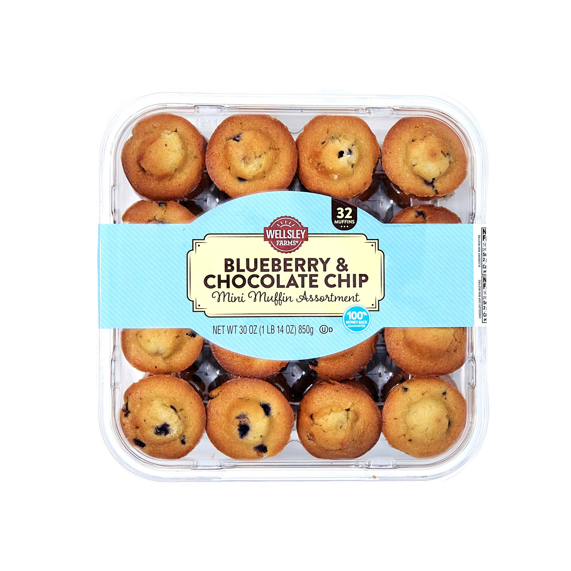 Wellsley Farms Mini Muffins, Blueberry and Chocolate Chip, 32 ct.