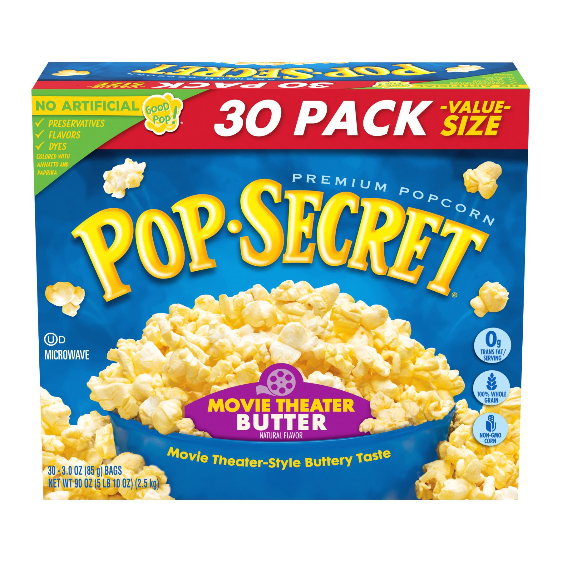 Pop Secret Movie Theater Butter Flavor Microwave Popcorn Sharing Bags, 30 pk.