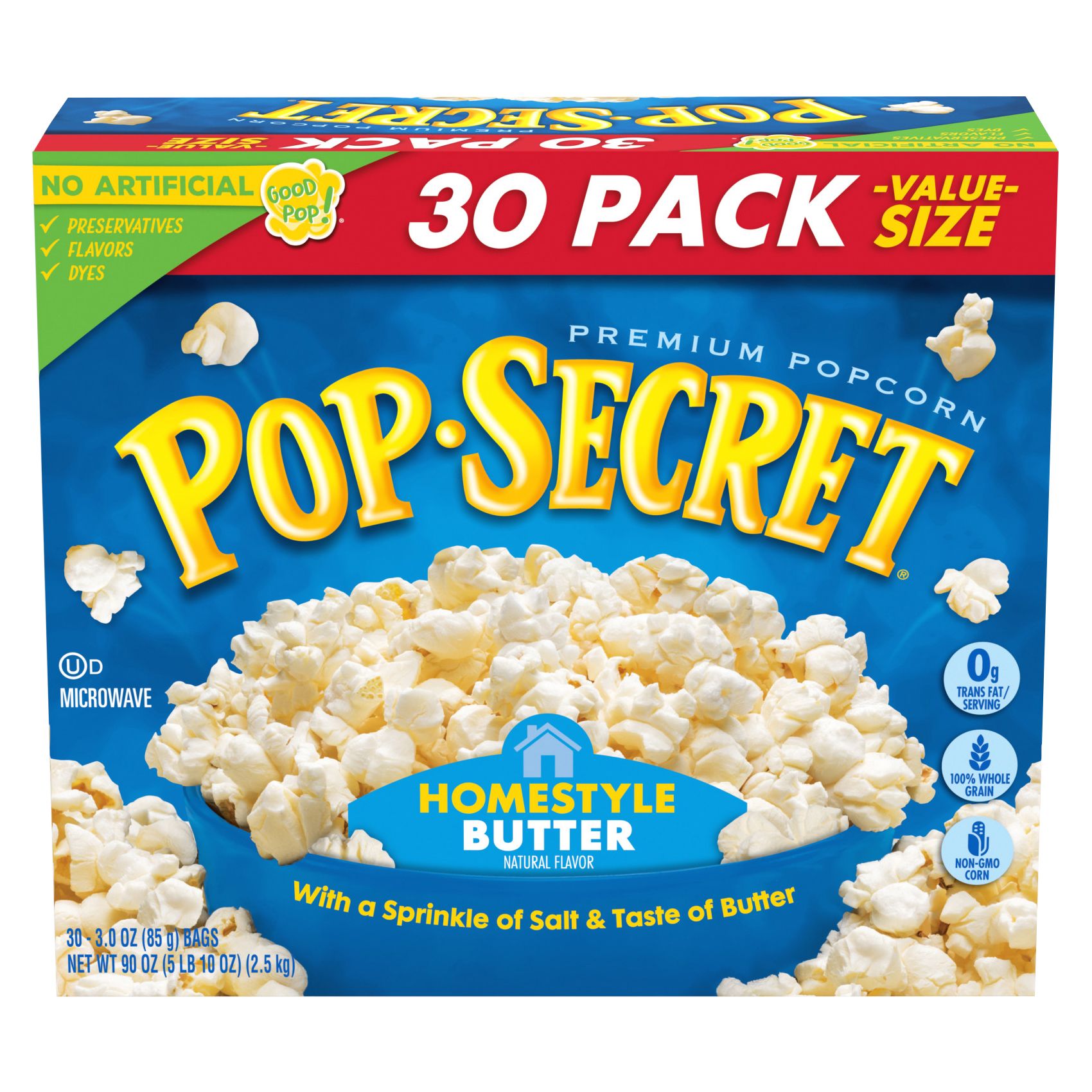 Pop Secret Homestyle Butter Flavor Microwave Popcorn Sharing Bags, 30 pk.