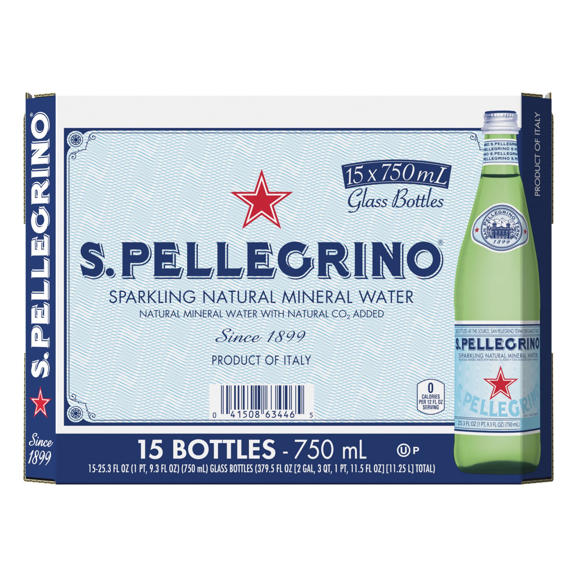 S.Pellegrino Sparkling Natural Mineral Water Glass Bottles, 15 pk./23.5 oz.