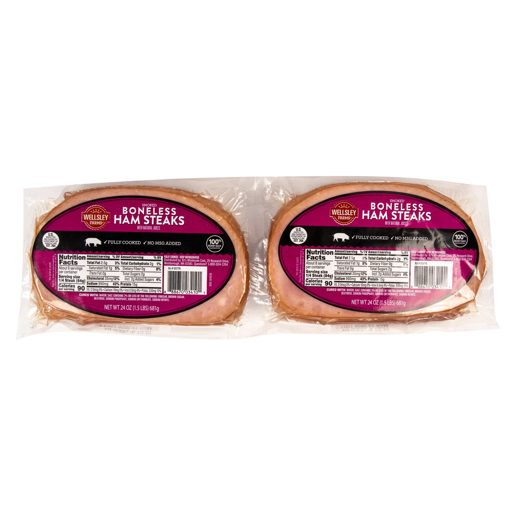 Wellsley Farms Fully Cooked Boneless Ham Steaks, 24 oz.