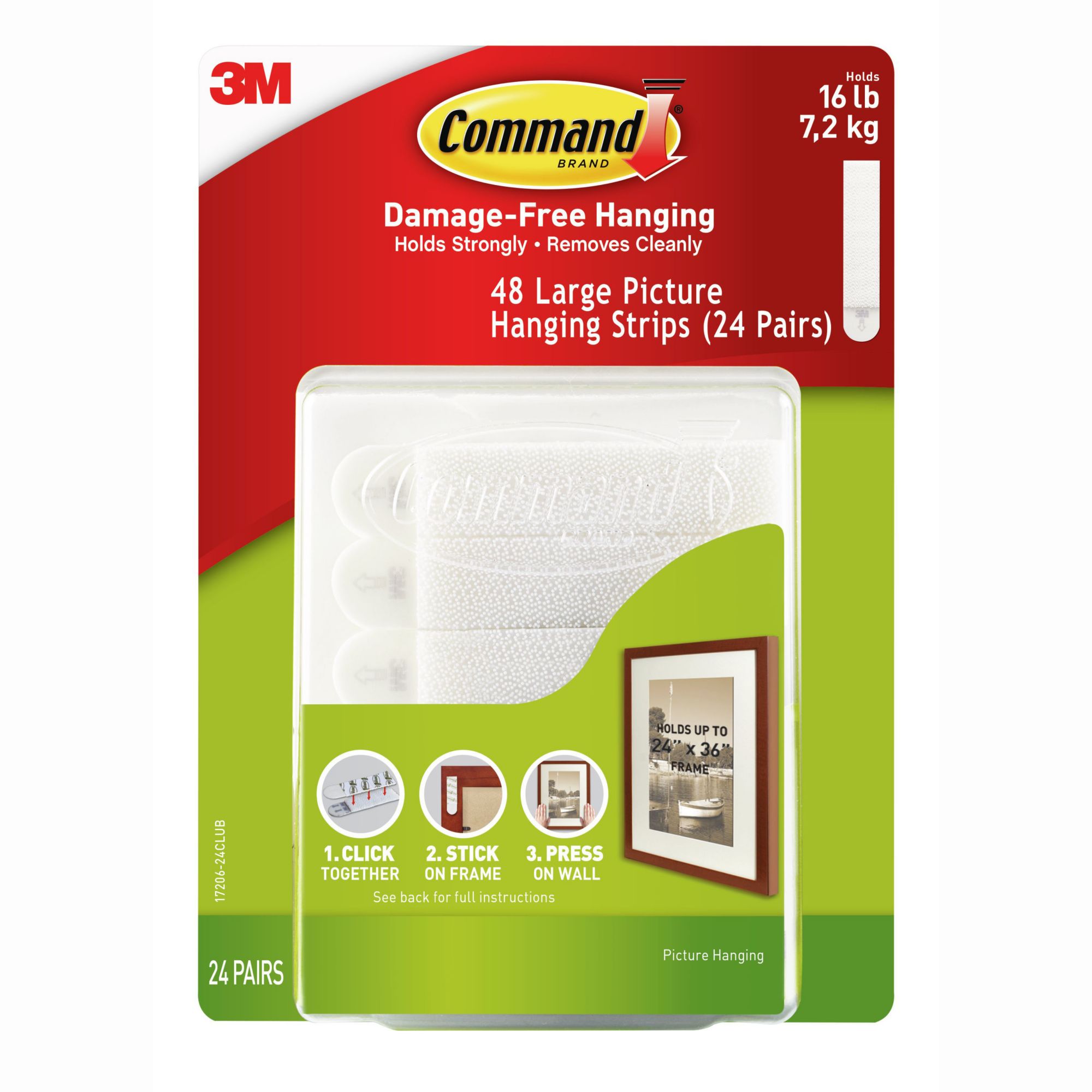 3M Command 48 Large White Picture Hanging Strips 24 Pairs Damage-Free