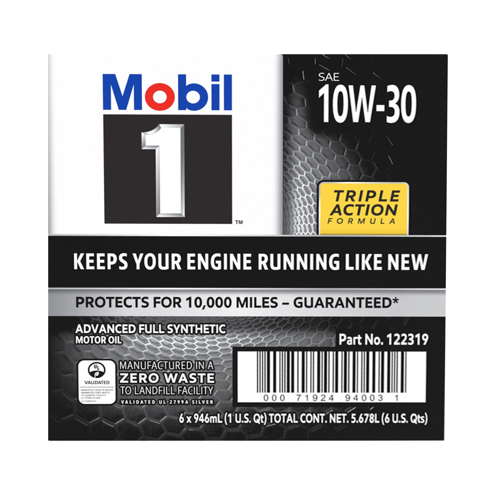 Mobil 1 Advanced Full Synthetic Motor Oil 10W-30, 6 pk./1 qt.