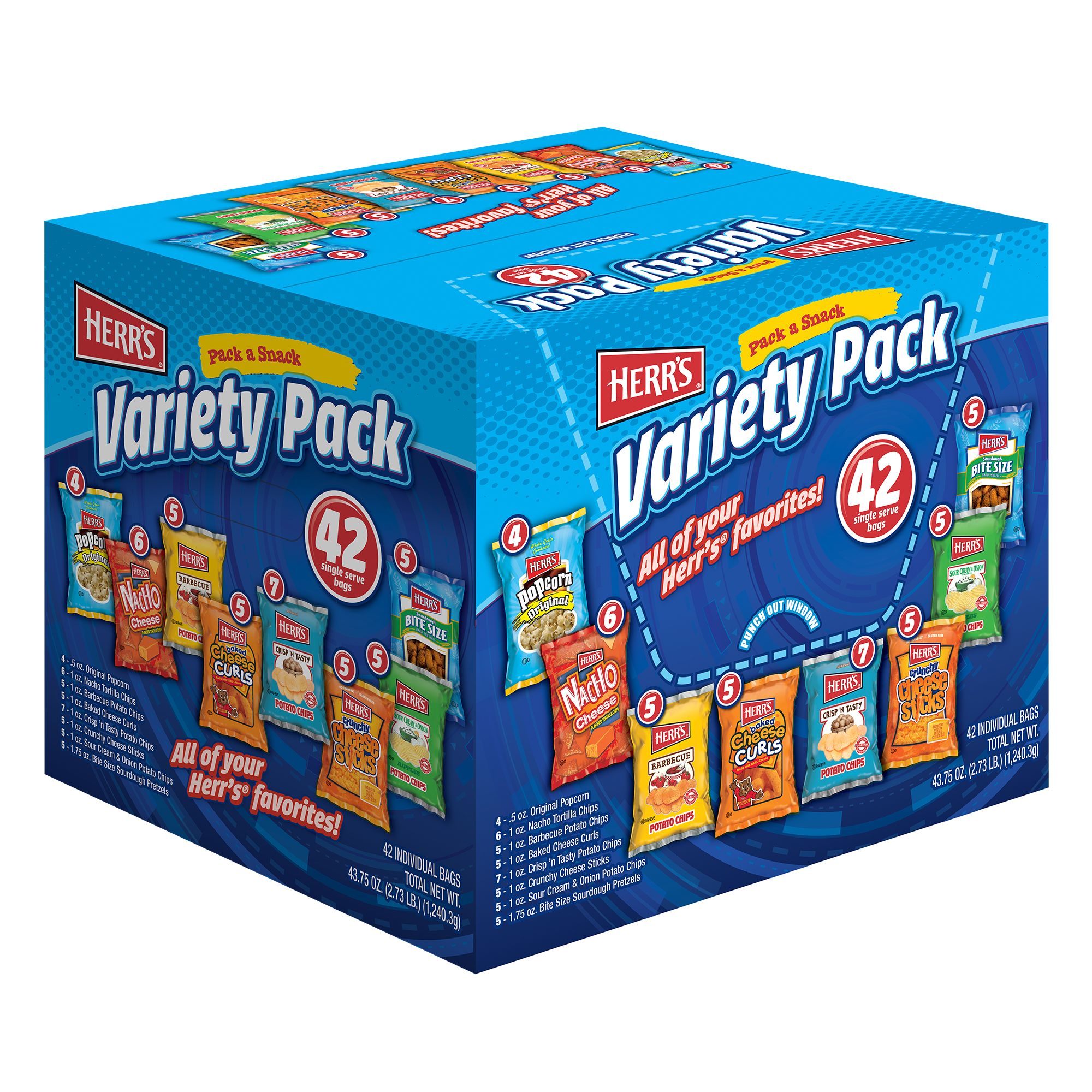 HERR'S  Pack & Snack Variety-Pack, 42 pk./0.5 oz.