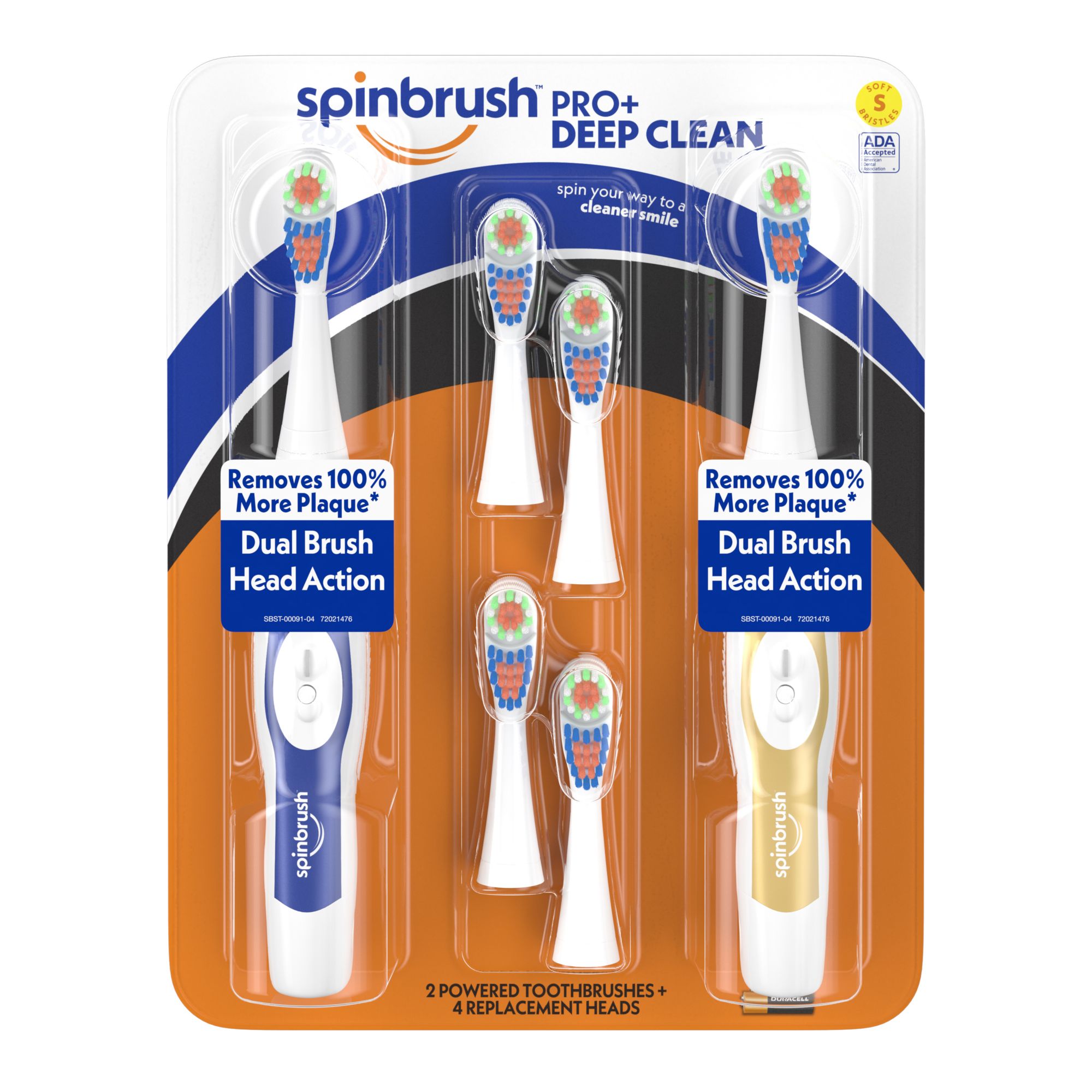 Spinbrush PRO+ Deep Clean Soft Battery Powered Toothbrush, 2 Brushes and 4 Refill Heads