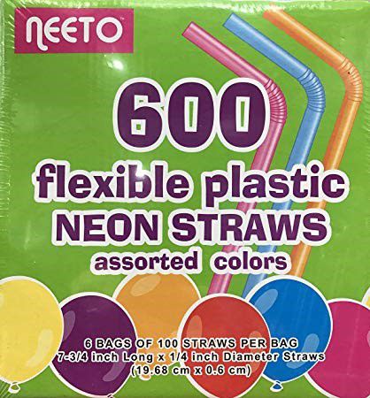 Neeto Flexible Plastic Neon Straws, 600 ct. - Multicolor