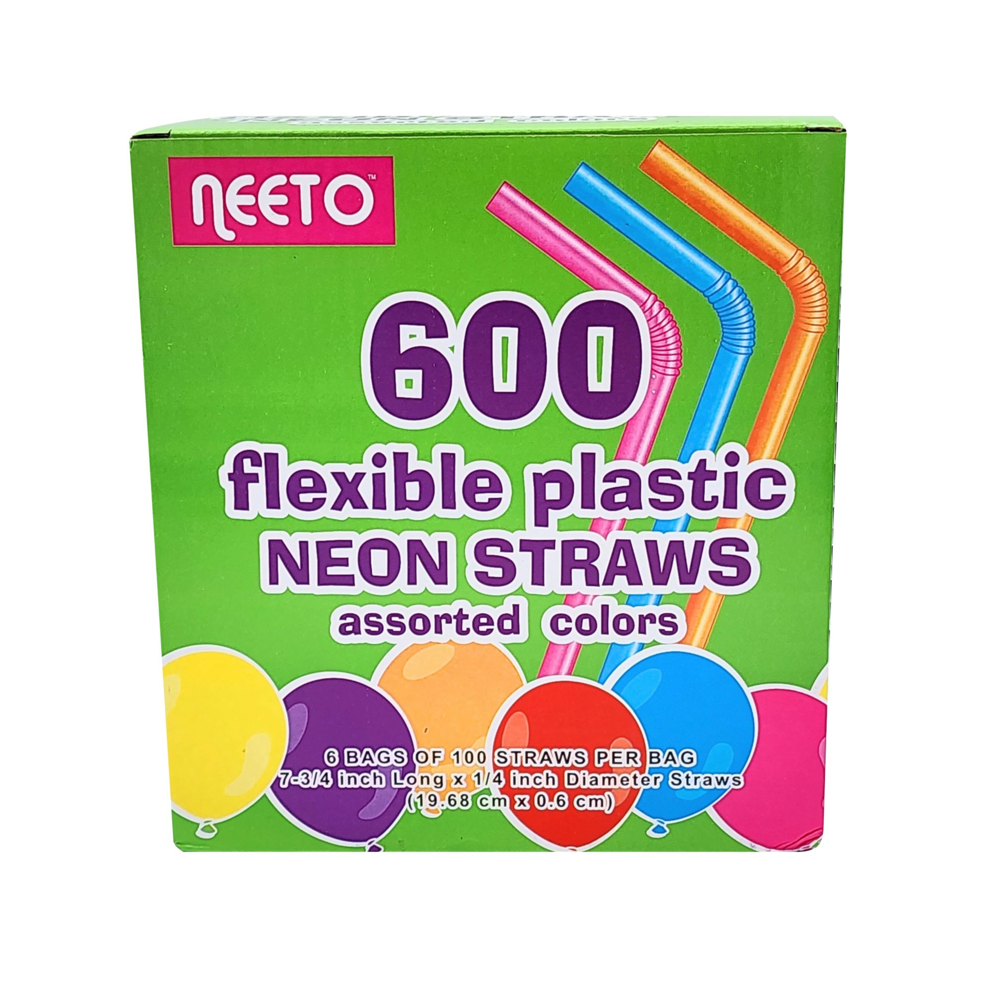 Neeto Flexible Plastic Neon Straws, 600 ct. - Multicolor