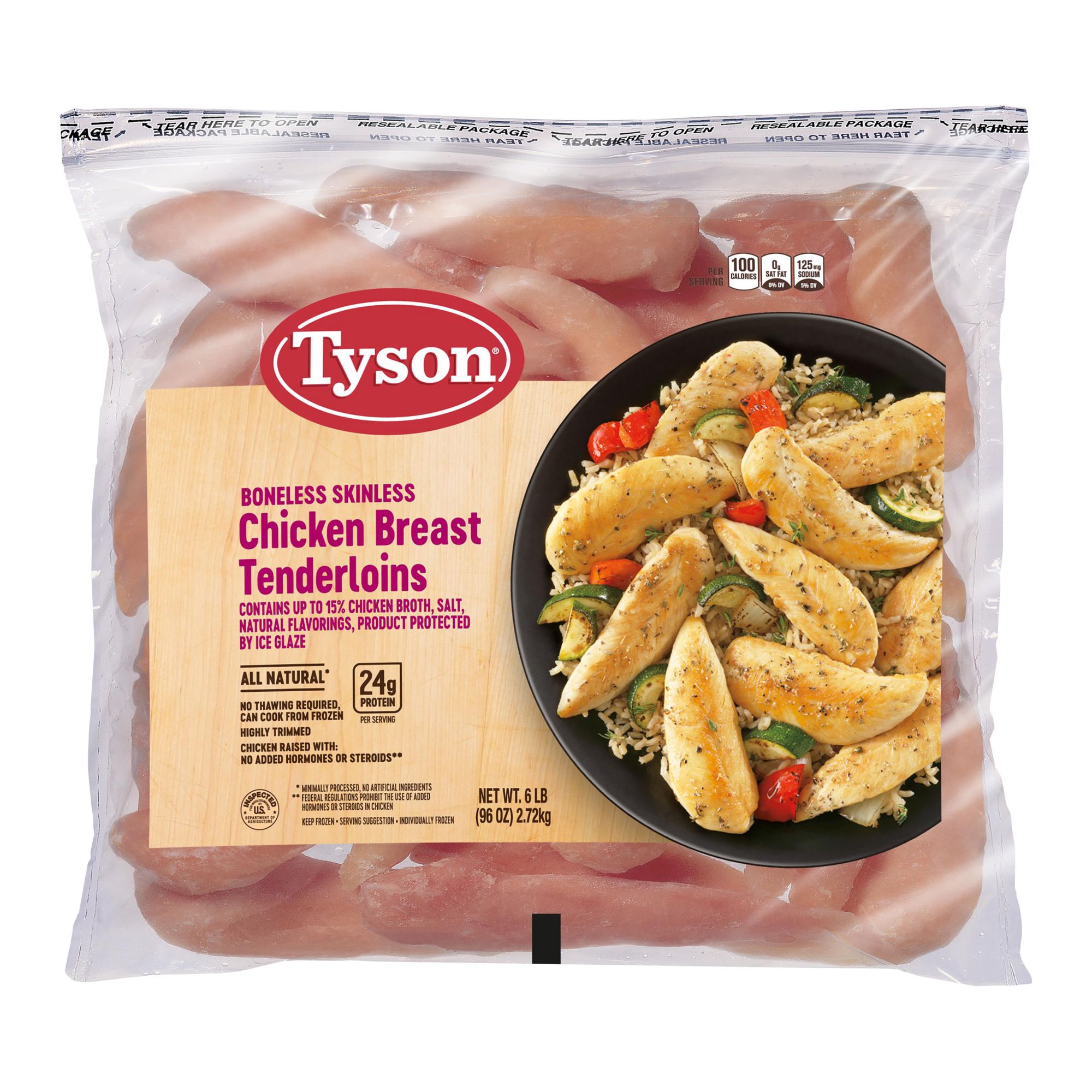 Tyson Frozen Boneless Skinless Chicken Breast Tenderloins, 6 lbs.
