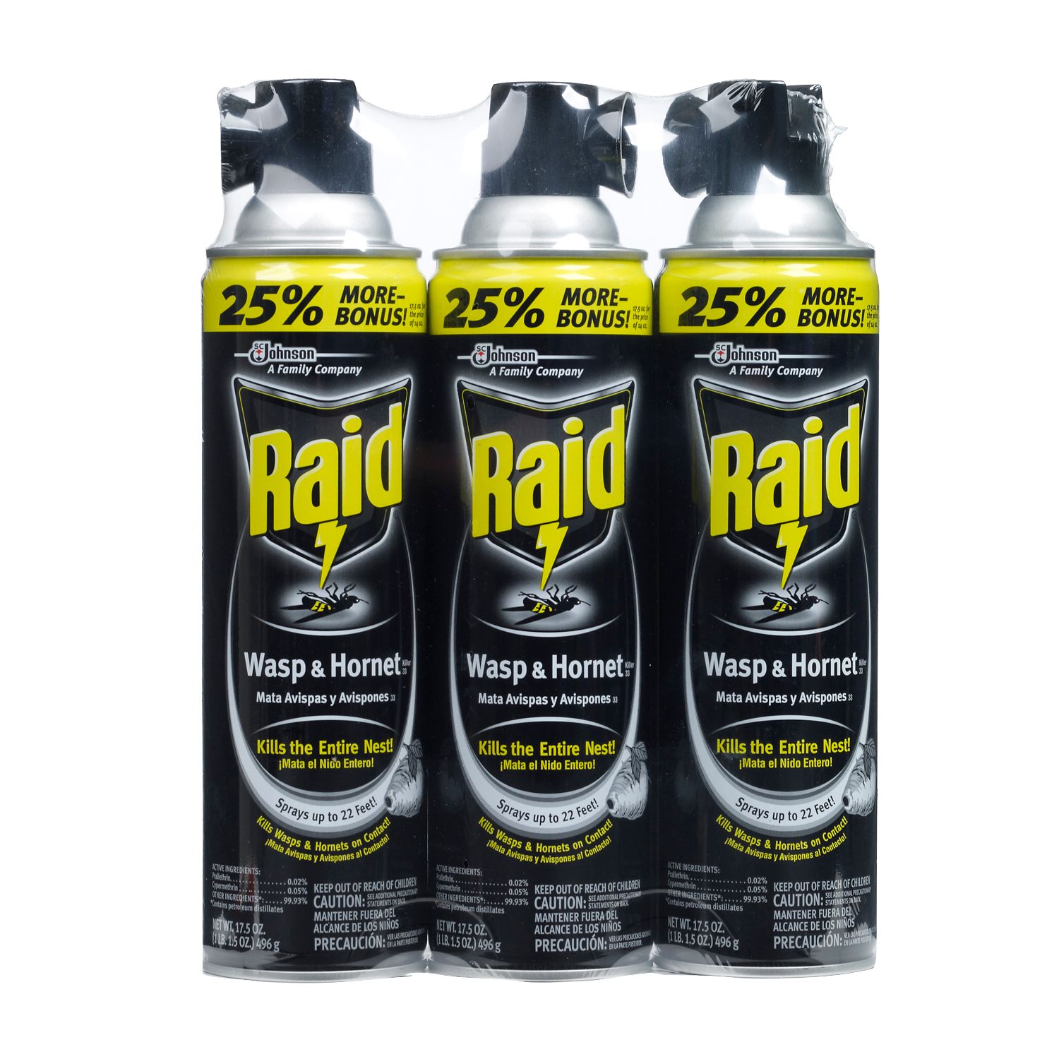 Raid 17.5-Oz. Wasp and Hornet Killer Spray, 3 pk. - Black