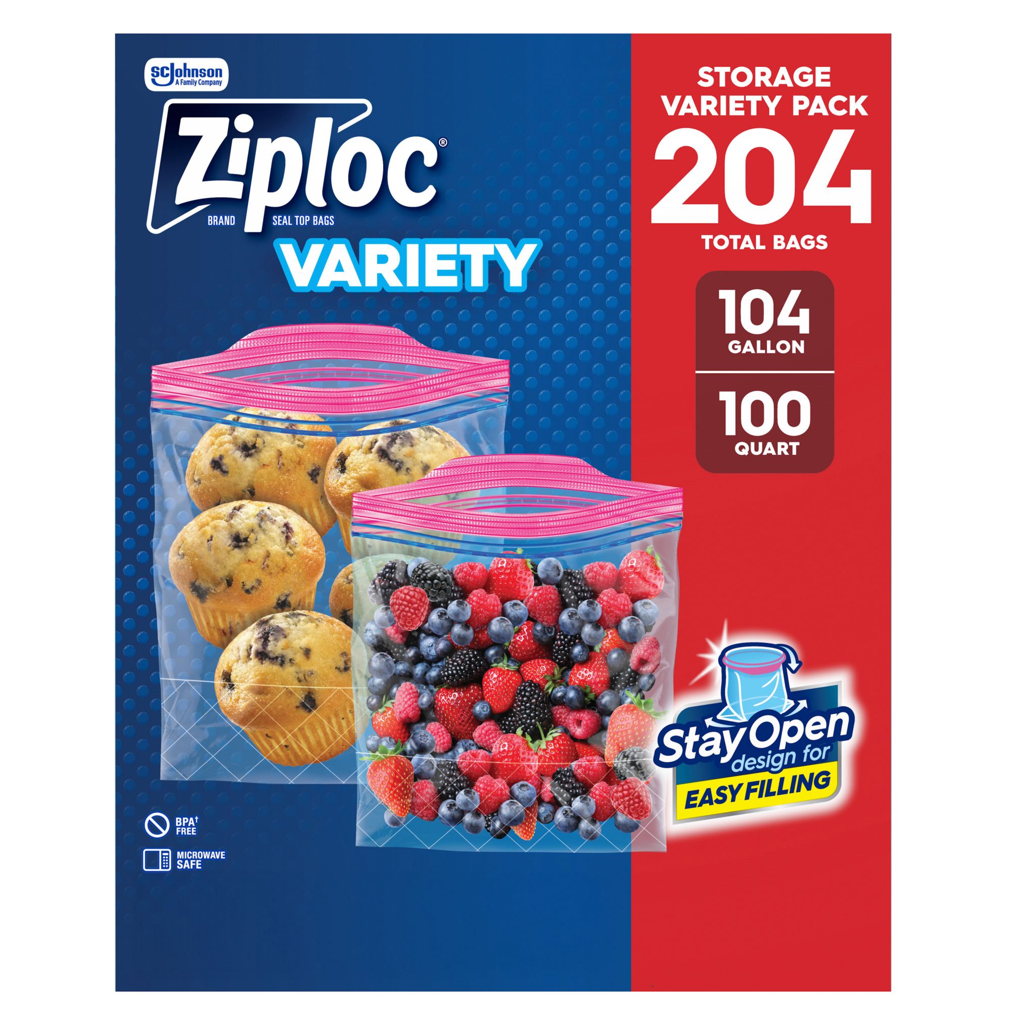 Ziploc Bags Gallon & Quart Double Zipper Variety Pack (Total of 204 All  Purpose Storage Bags)