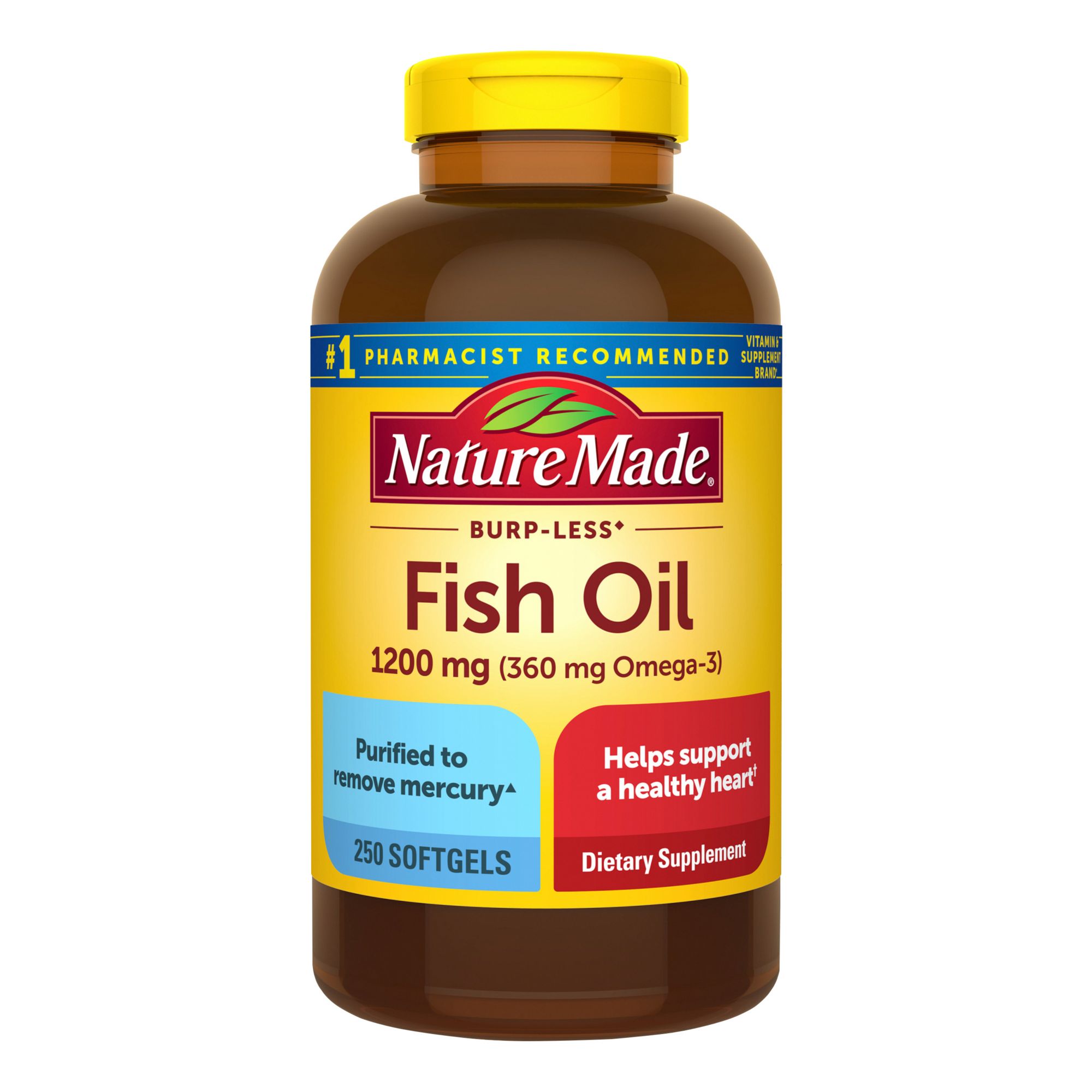 Nature Made 1200mg Odorless Fish Oil Softgels With 360mg Omega 3 250 Ct