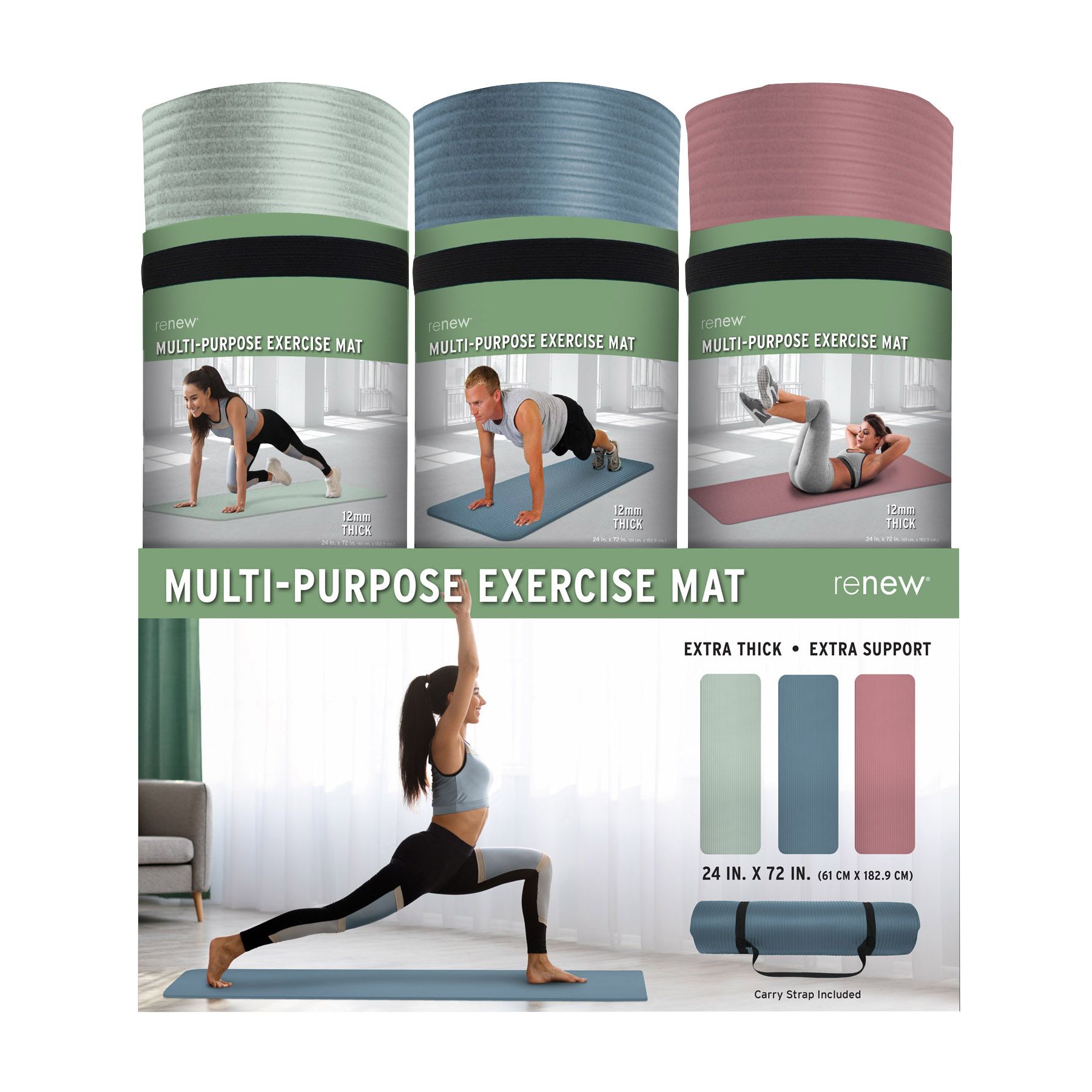 Renew 6' x 2' Multi-Purpose Exercise Mat - Solid Navy