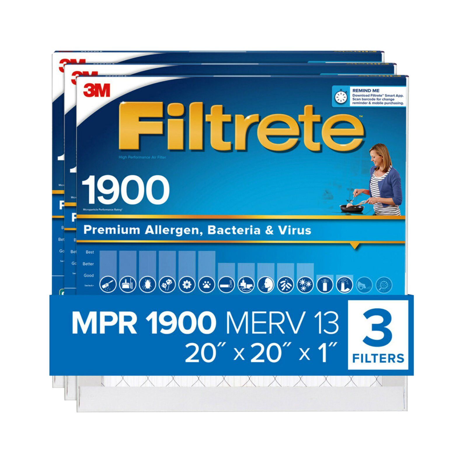 Filtrete 20&quot; x 20&quot; x 1&quot; Ultimate Allergen Reduction Filters, 3 pk.