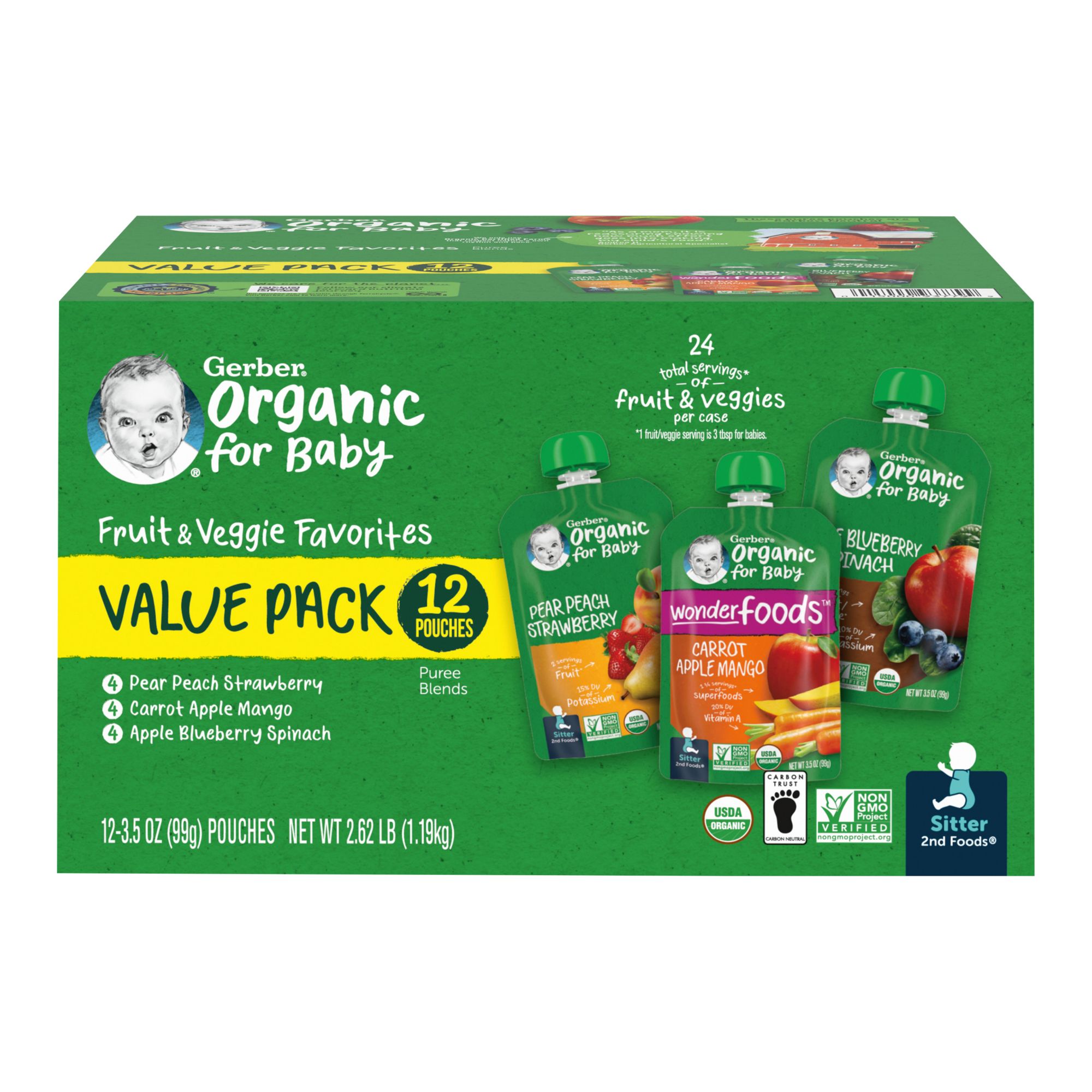 Gerber Organic 2nd Foods Baby Food Pouches, 12 pk./3.5 oz.