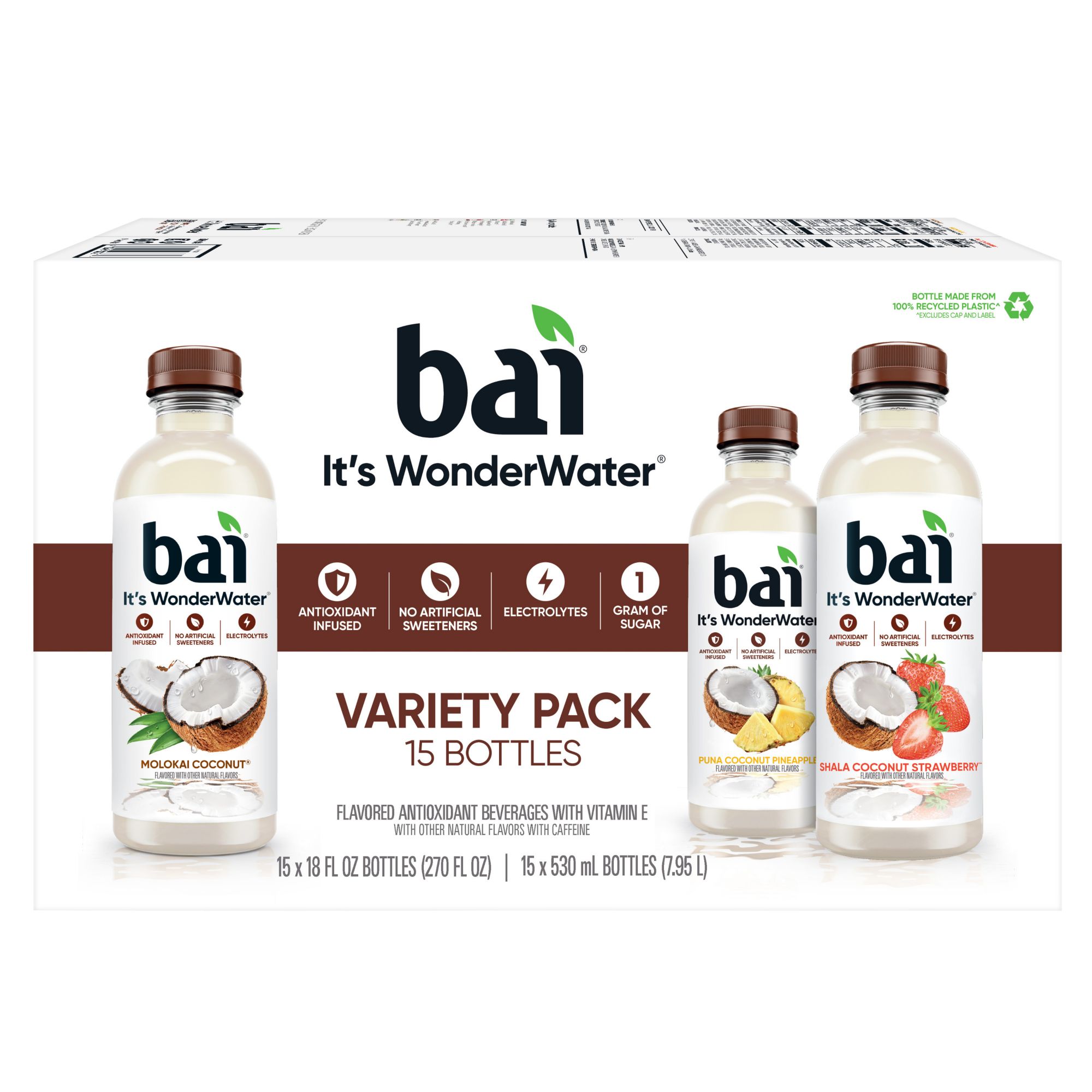 Bai Coconut Variety Pack Antioxidant Infused Water Beverage, 15 pk./18 fl. oz.