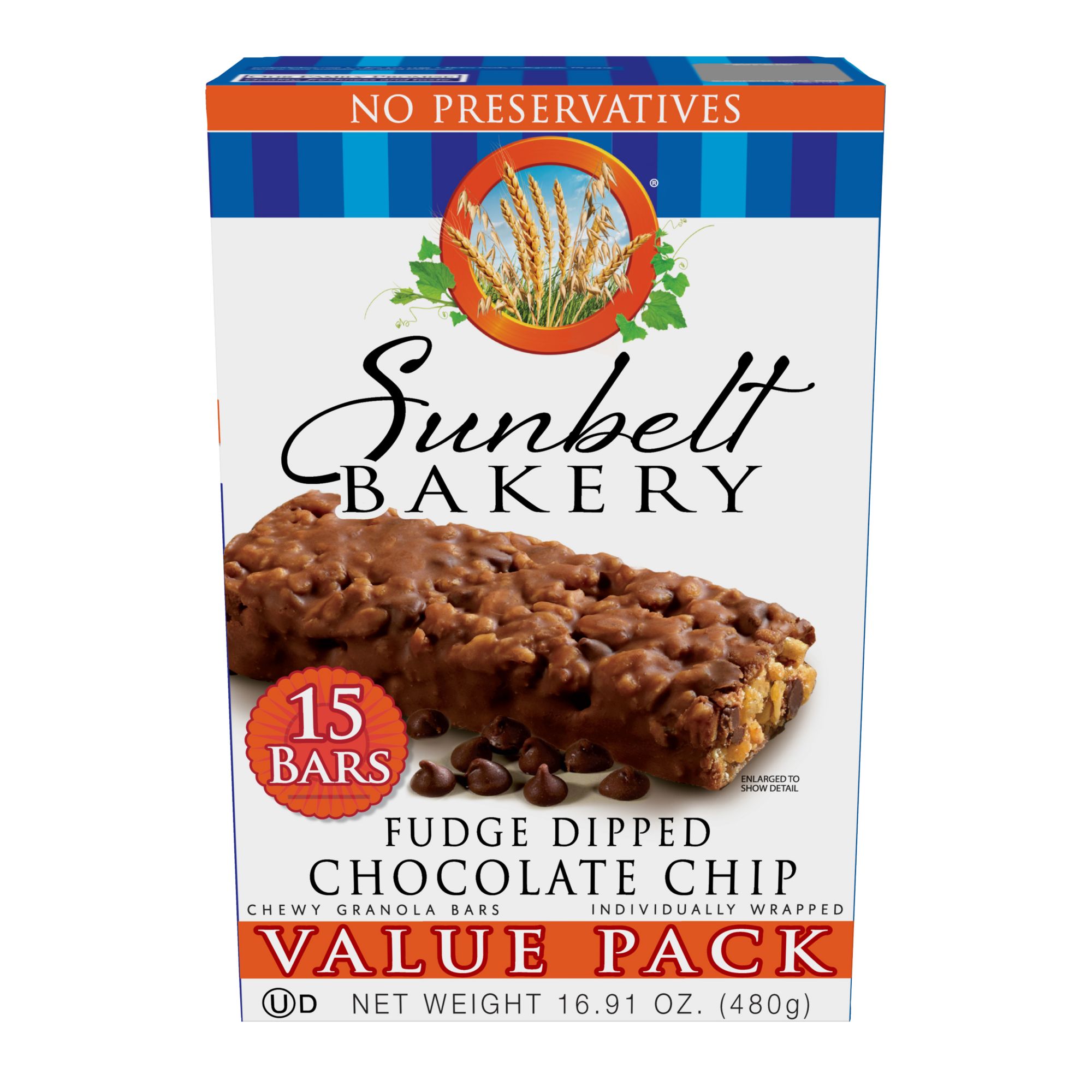 Sunbelt Bakery Fudge Dipped Chocolate Chip Granola Bars, 15 pk.