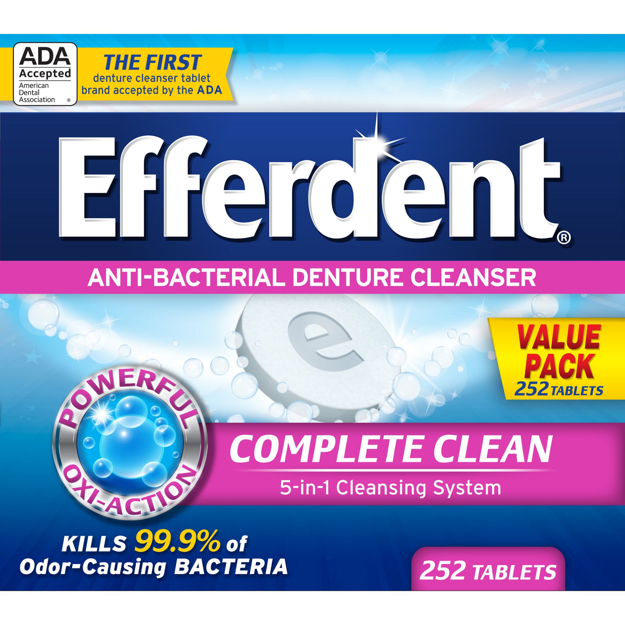 Efferdent Anti-Bacterial Denture Cleanser Tablets, 252 ct.