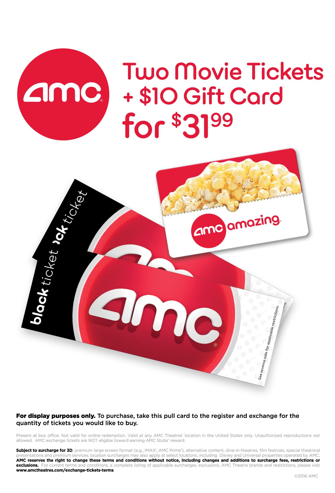 AMC Theatres - Two Standard/Digital Movie Black Tickets, Plus $20 E-Gift  Card