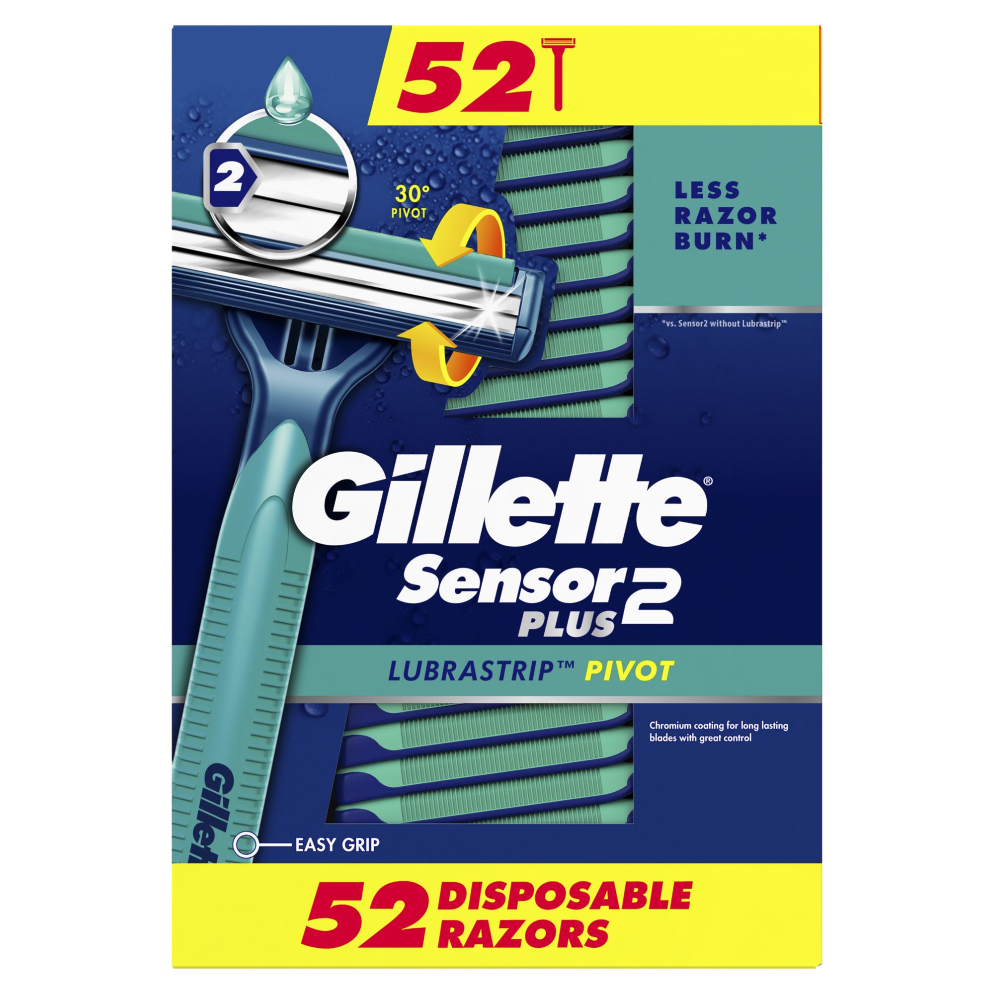 Gillette Sensor2 Plus Pivoting Head and Lubrastrip Men's Disposable Razors, 52 ct.