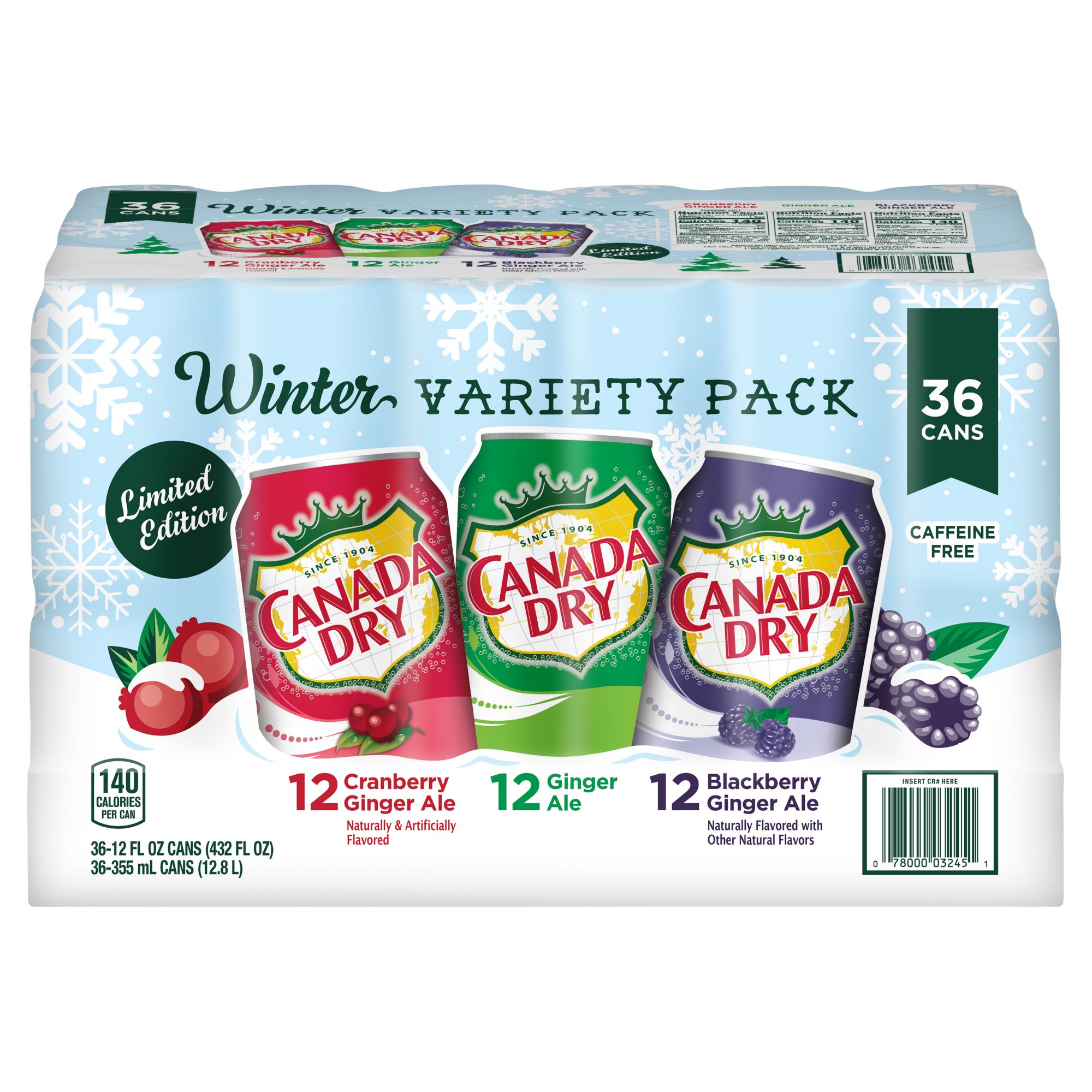 Canada Dry Ginger Ale Original, Blackberry, Cranberry Sparkling Seltzer  Water - Variety Pack, 12oz Can (Pack of 15, Total of 180 Oz)