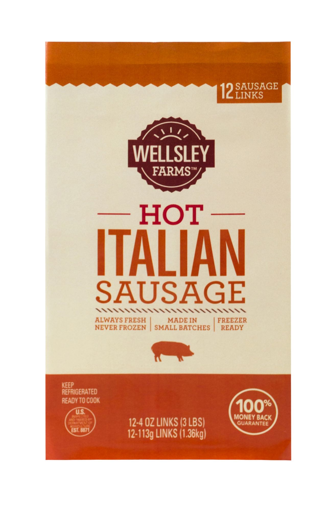 Wellsley Farms Fresh Hot Italian Sausage,  2 pk./1.5 lbs.