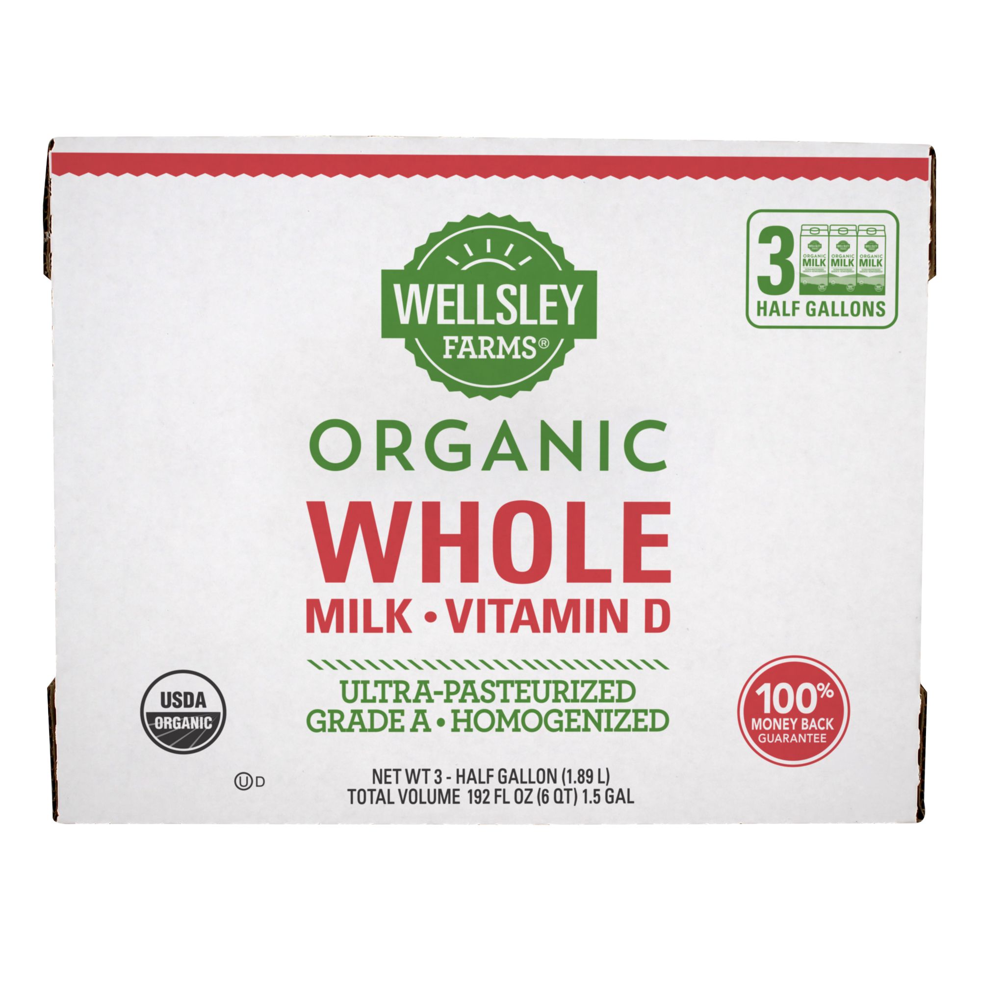 Wellsley Farms Organic Whole Milk, 3 pk./64 oz.