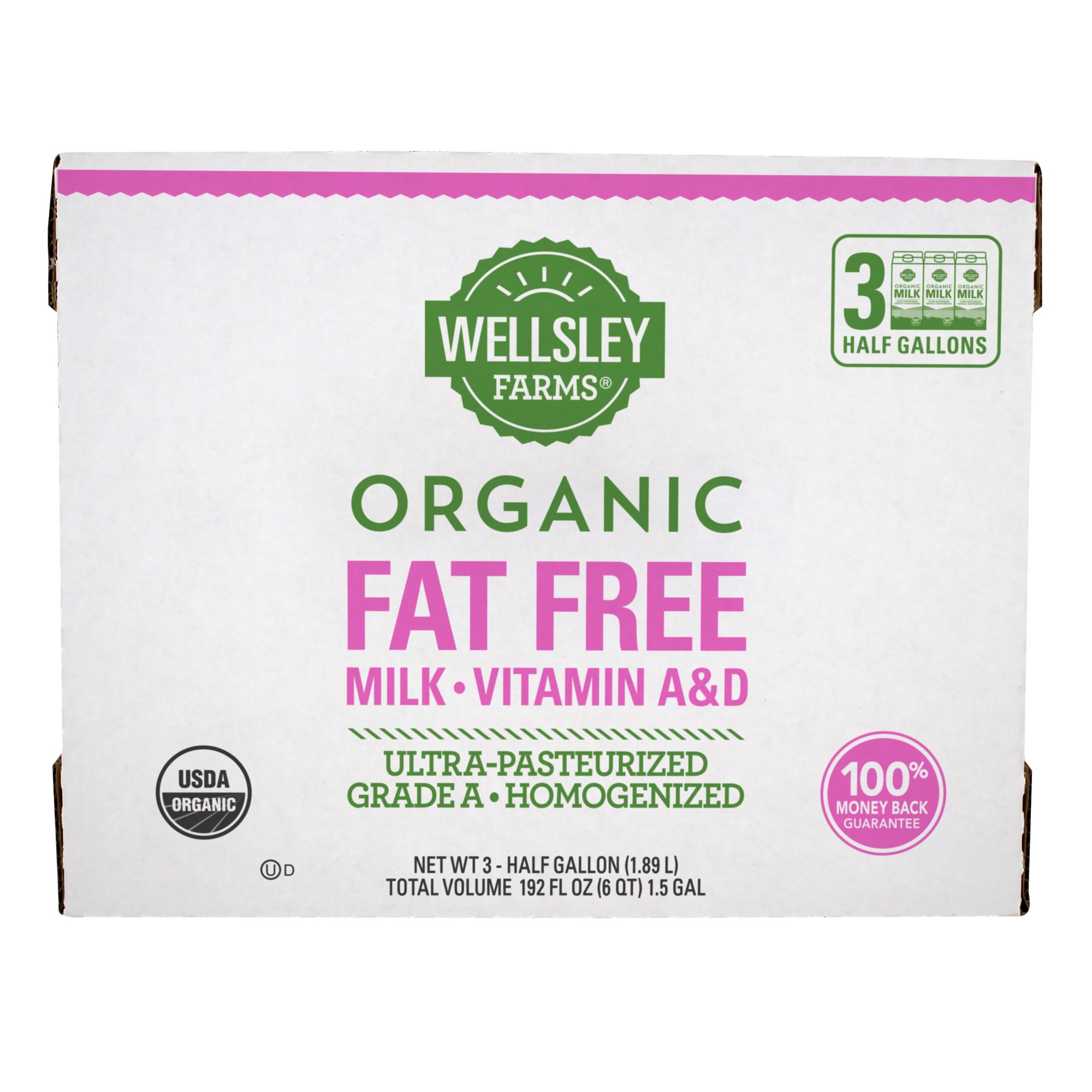 Wellsley Farms Organic Fat Free Milk, 3 pk./64 fl. oz.