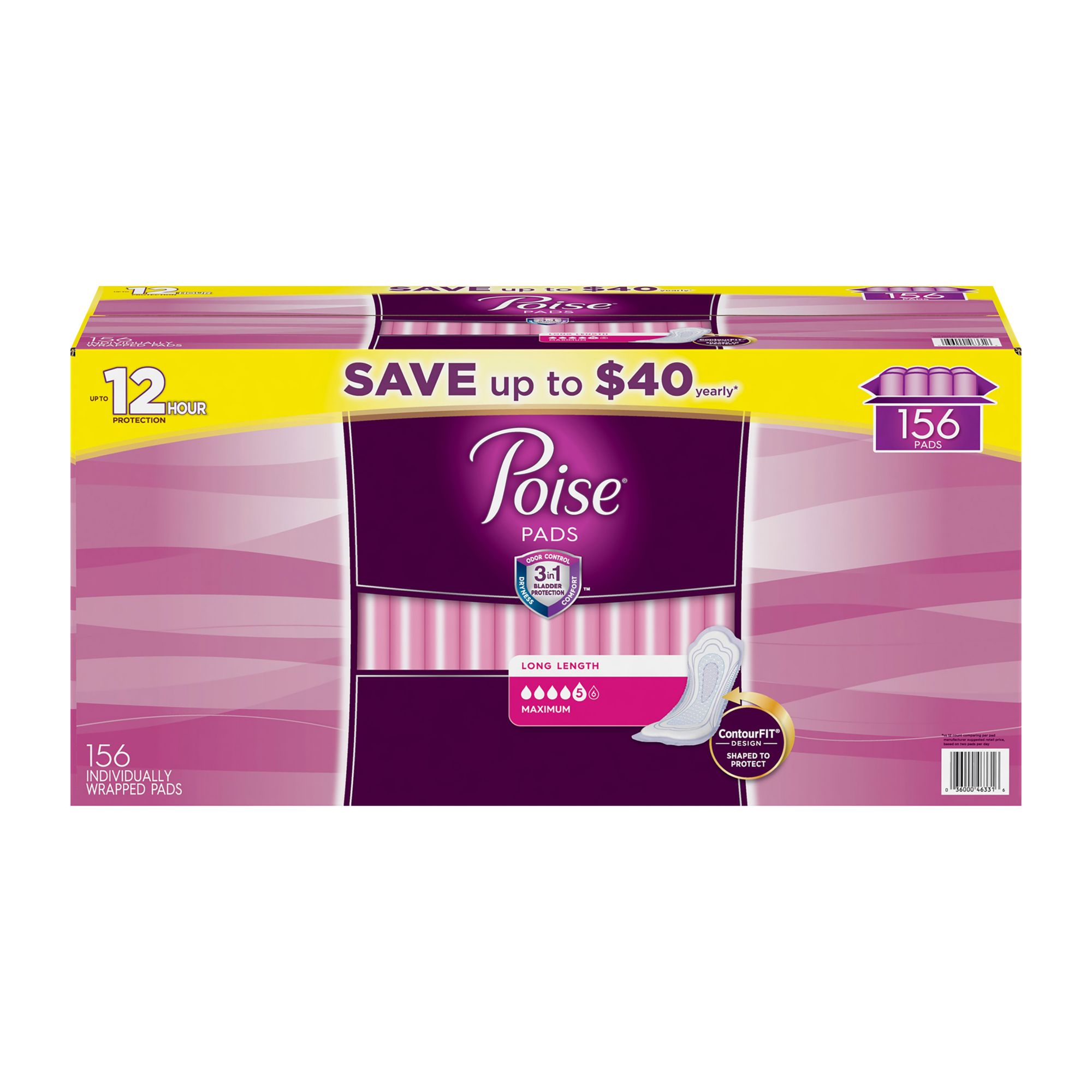Poise Maximum Absorbency Long Incontinence Pads, 156 ct.