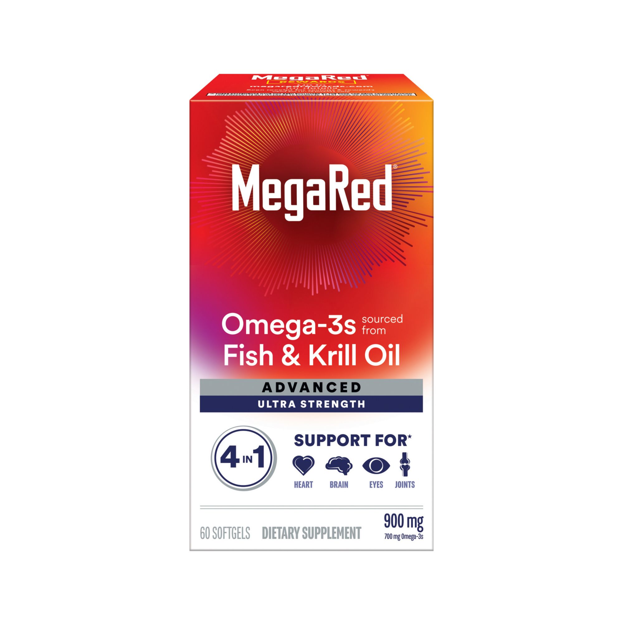 MegaRed Advanced 900mg Omega 3 Krill Oil 4 in 1 Softgels 60 ct