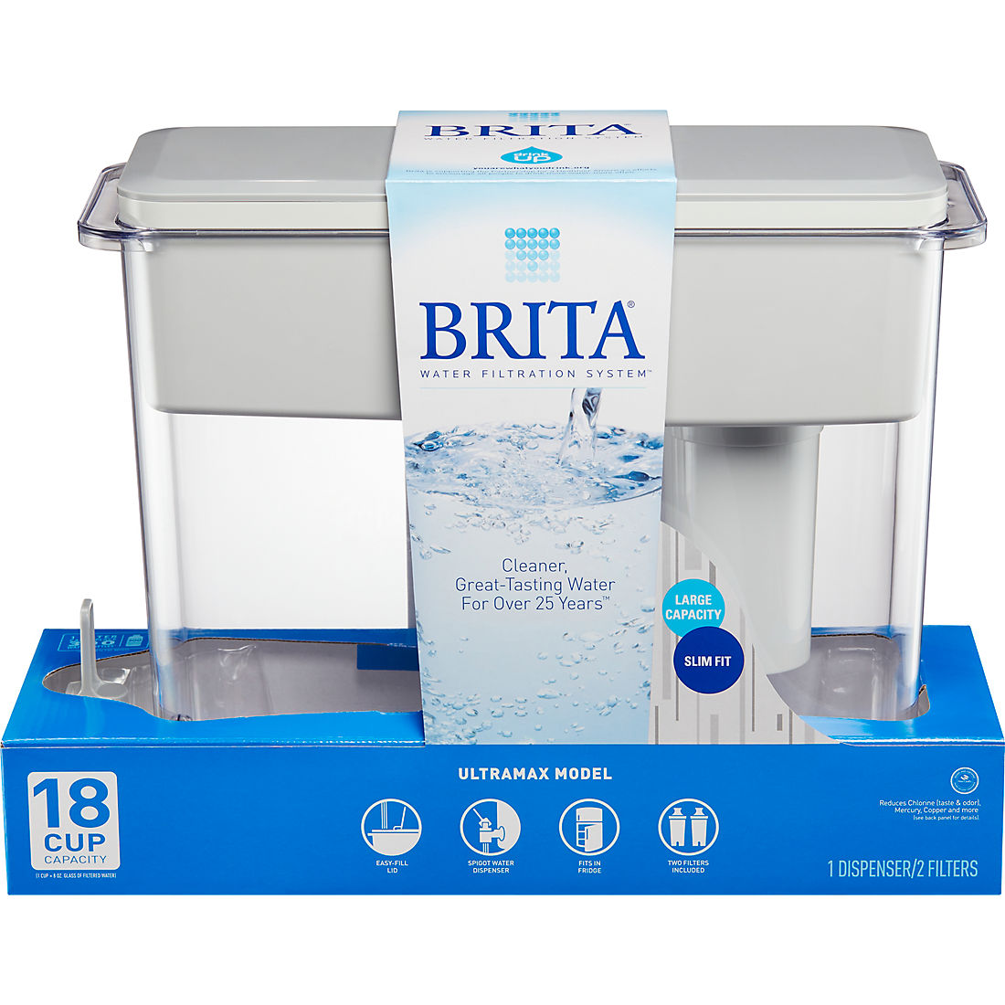 BPA Free Renewed Black Brita Extra Large 18 Cup UltraMax Water Dispenser and Filter