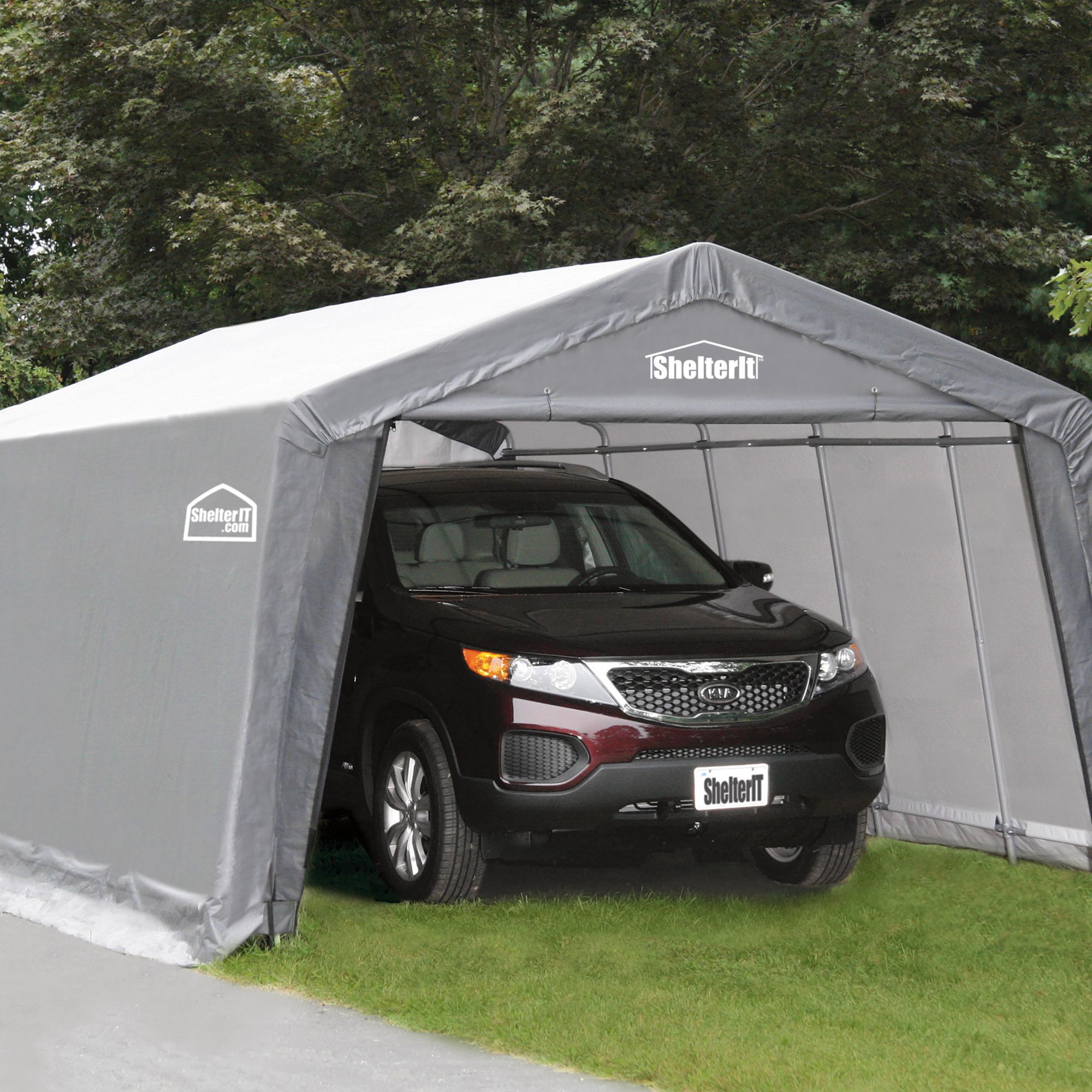 Shelter It 10 X 20 Steel Fabric Instant Garage Gray White