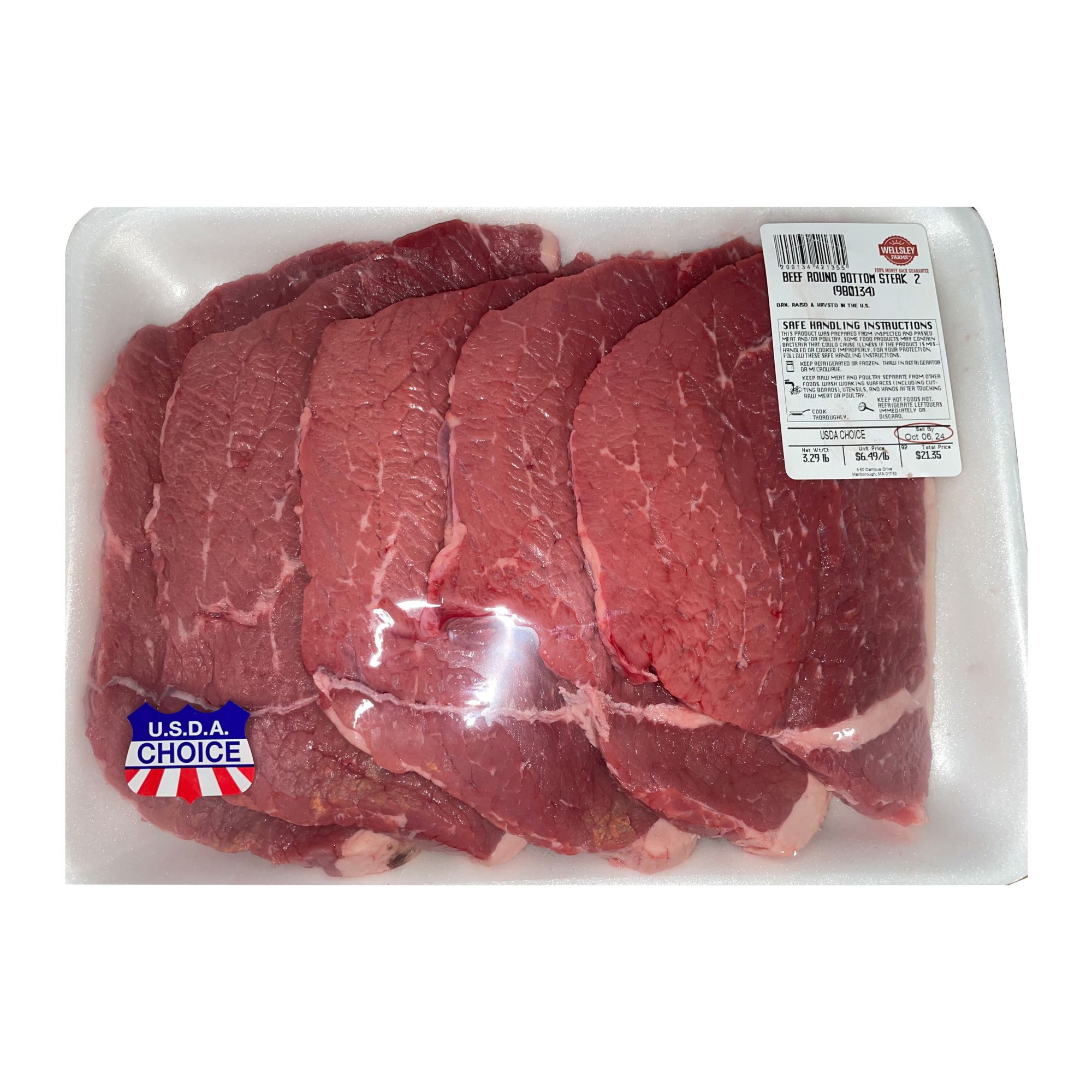 Wellsley Farms USDA Choice Bottom Round Steak Round,  2.75-3.5